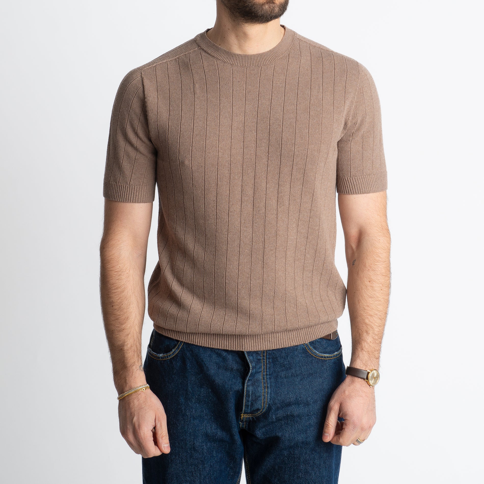 T-shirt In Filo A Coste Fango