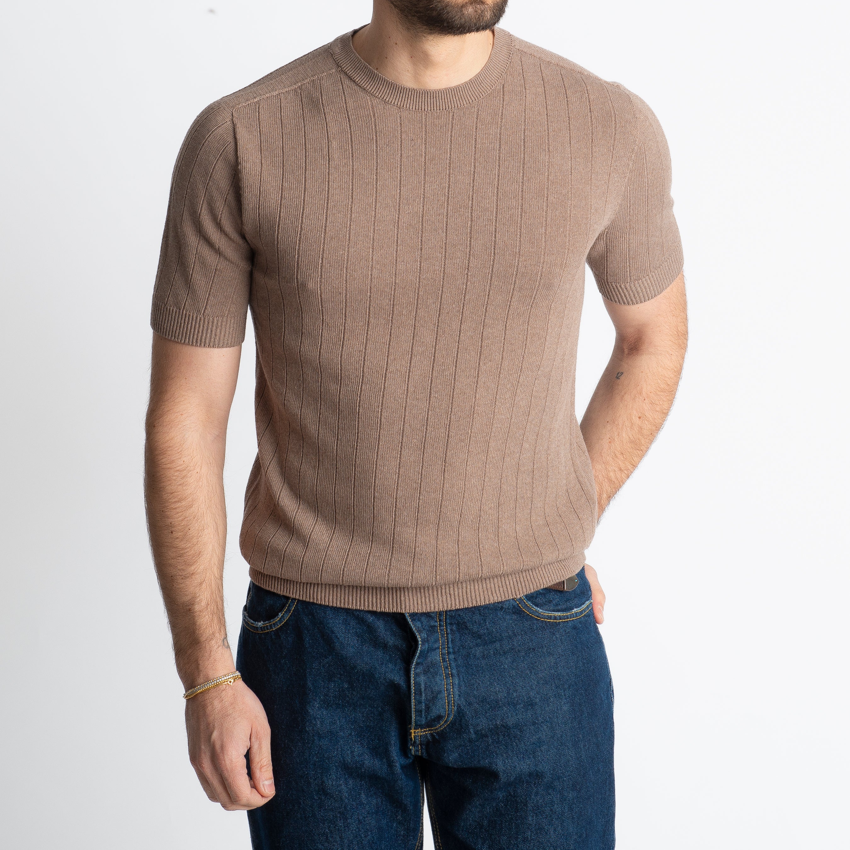 T-shirt In Filo A Coste Fango