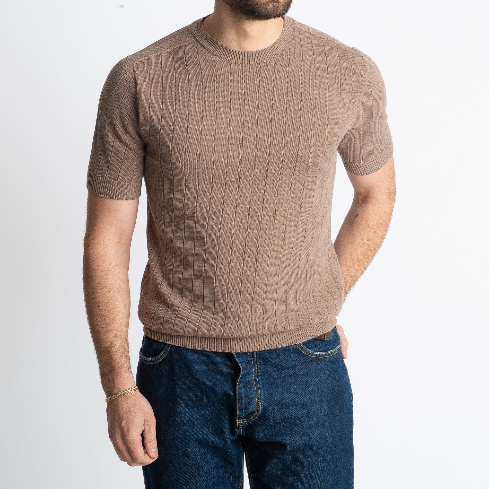 T-shirt In Filo A Coste Fango