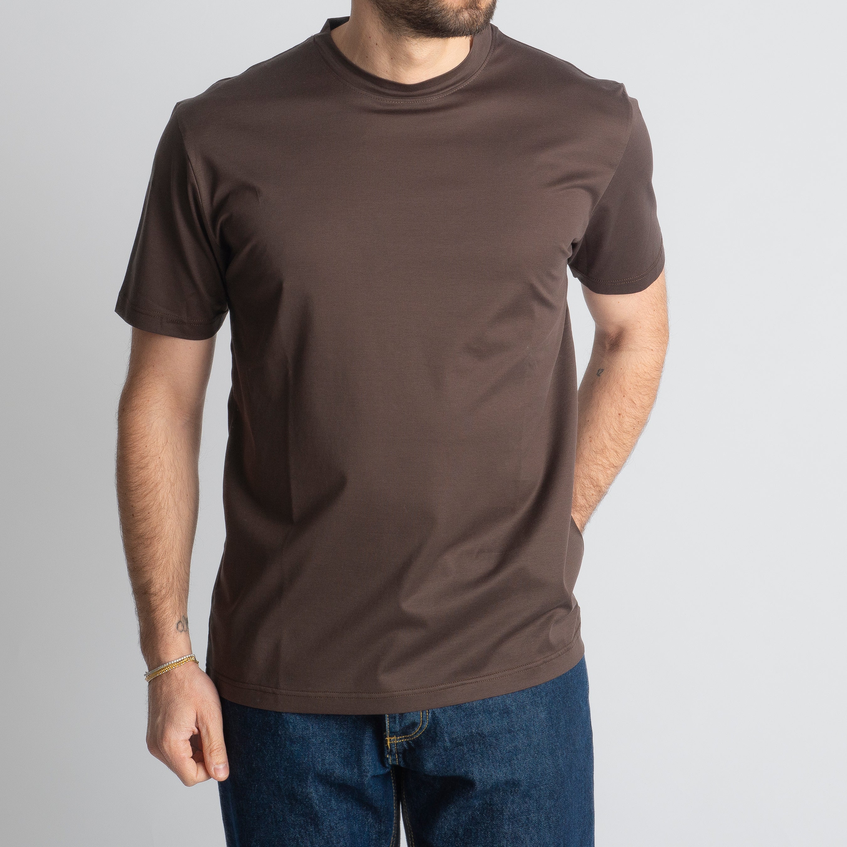 T-shirt In Filo Di Scozia Mercerizzato Moro