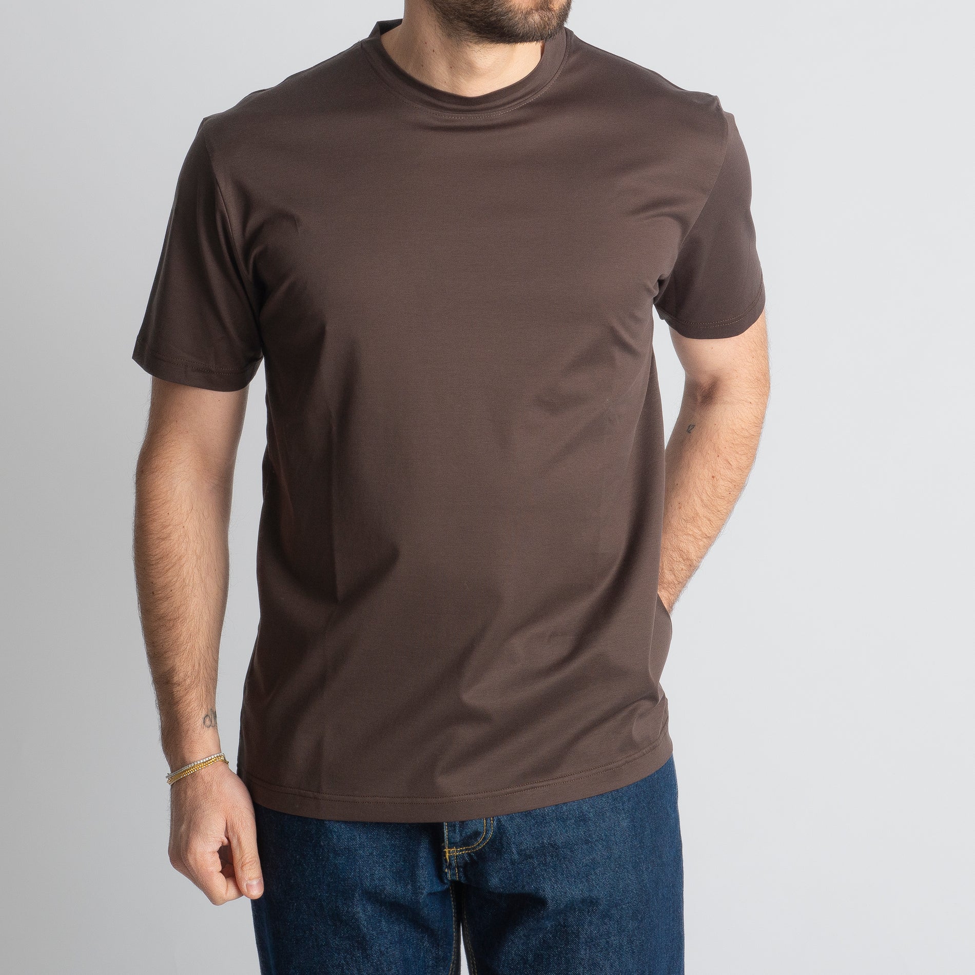 T-shirt In Filo Di Scozia Mercerizzato Moro