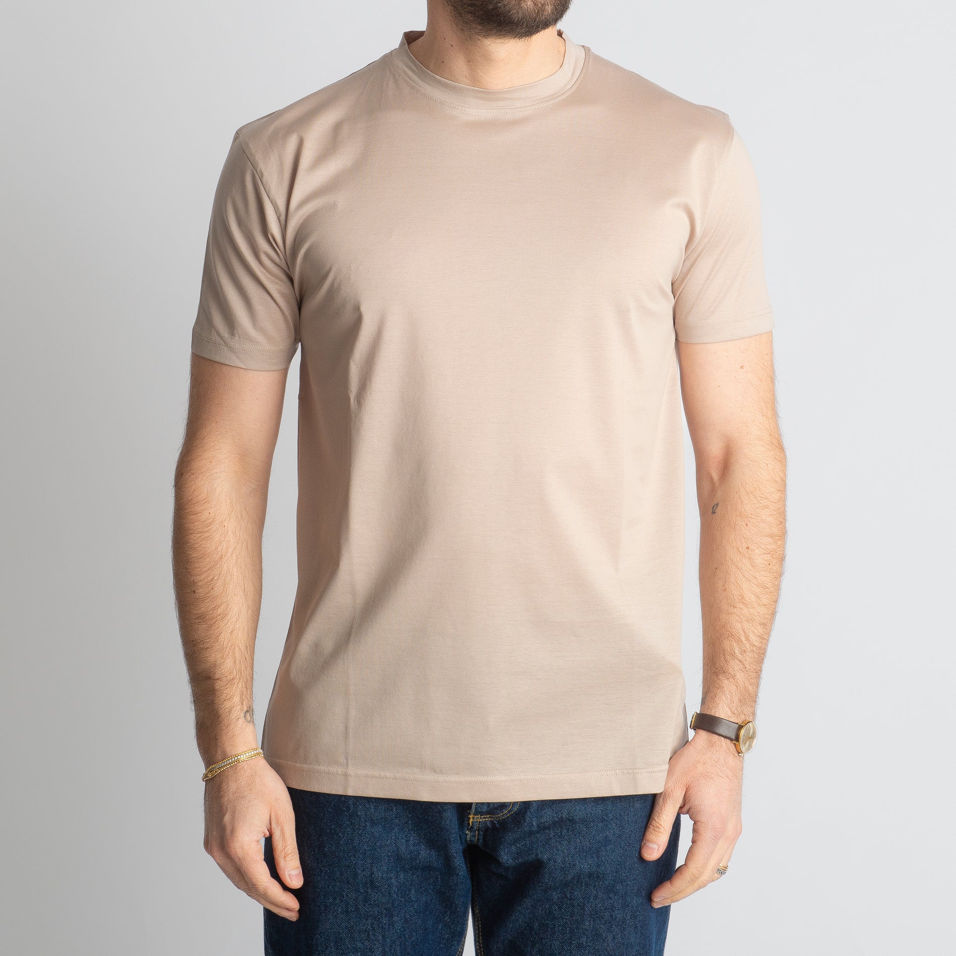 T-shirt In Filo Di Scozia Mercerizzato Beige