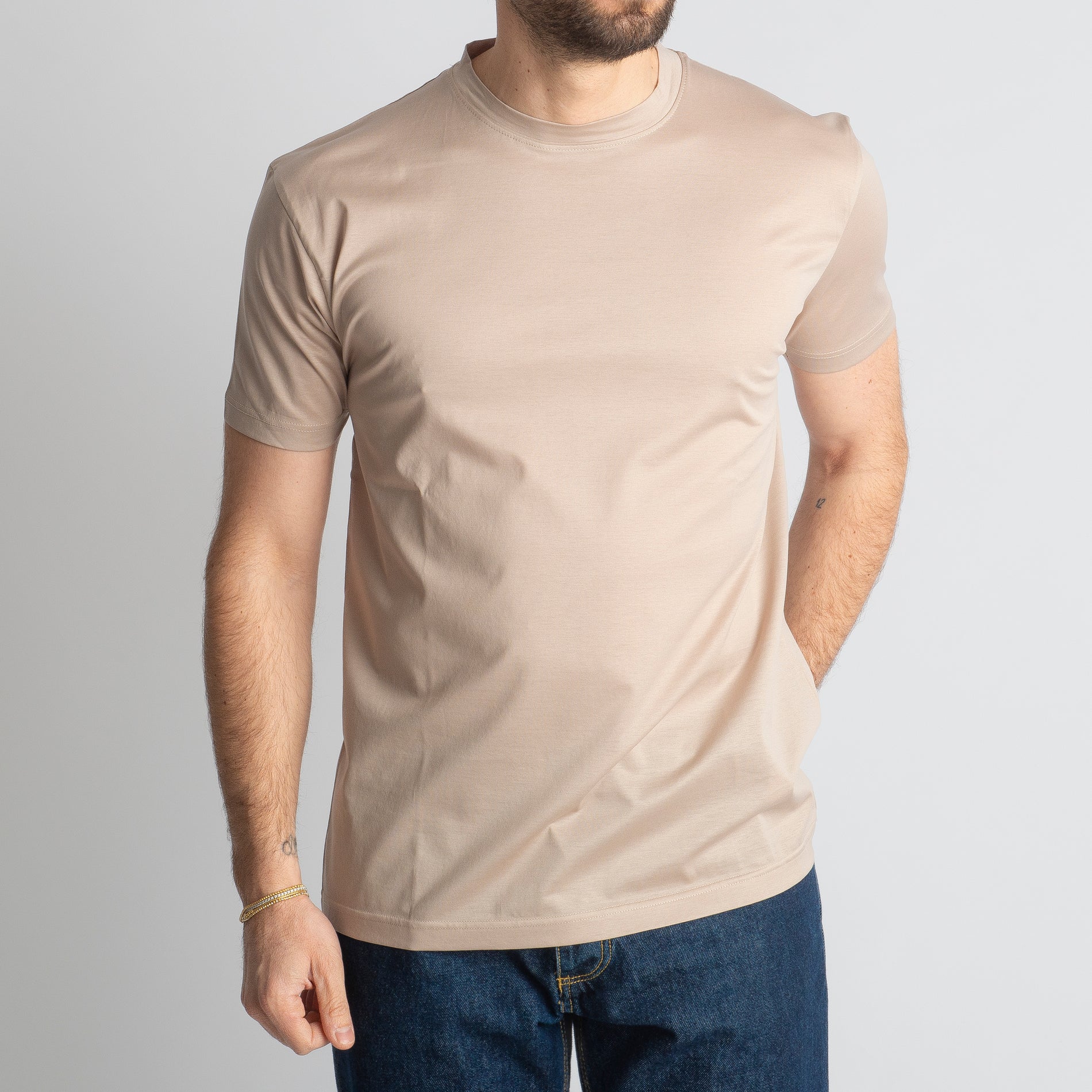 T-shirt In Filo Di Scozia Mercerizzato Beige