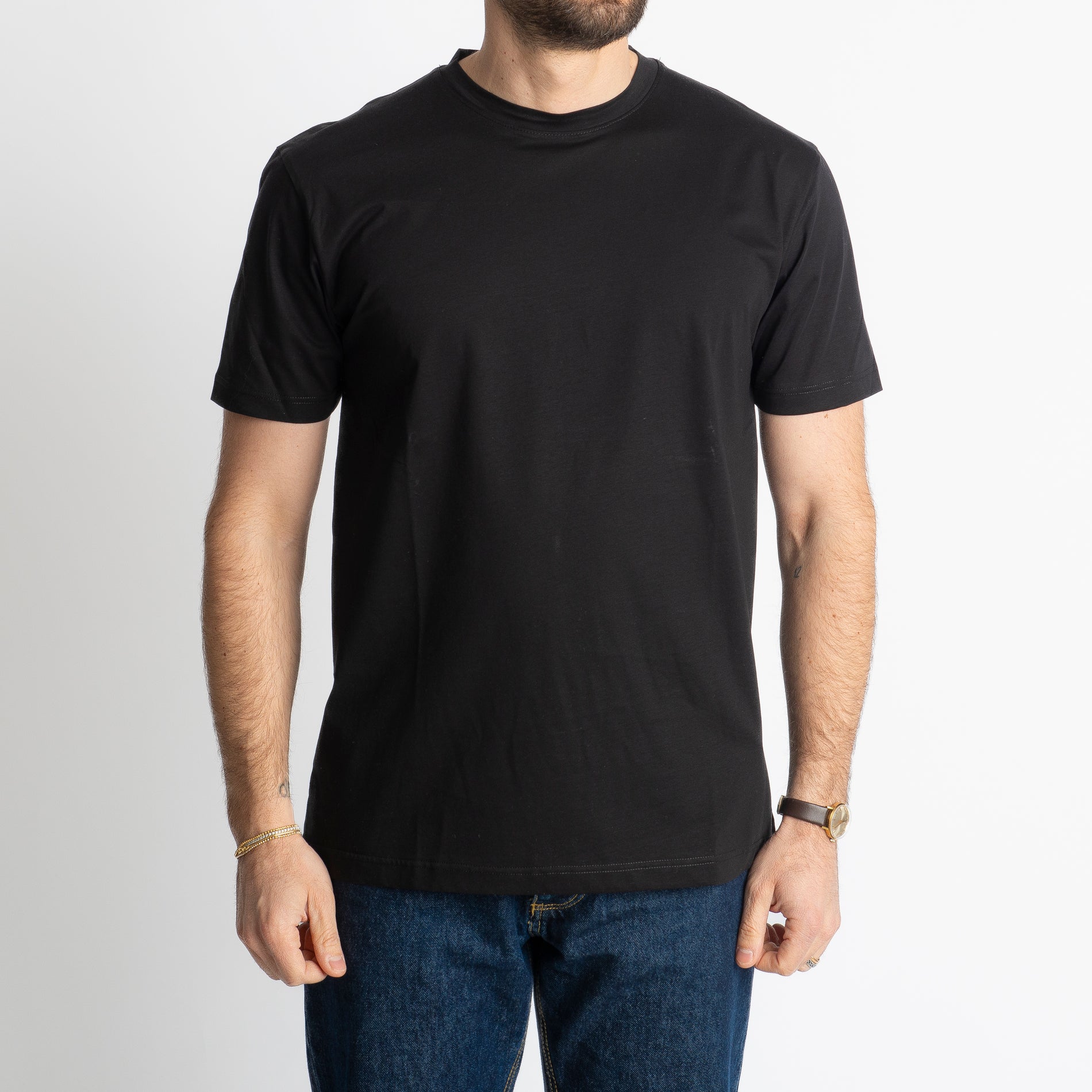 T-shirt In Filo Di Scozia Mercerizzato Nero