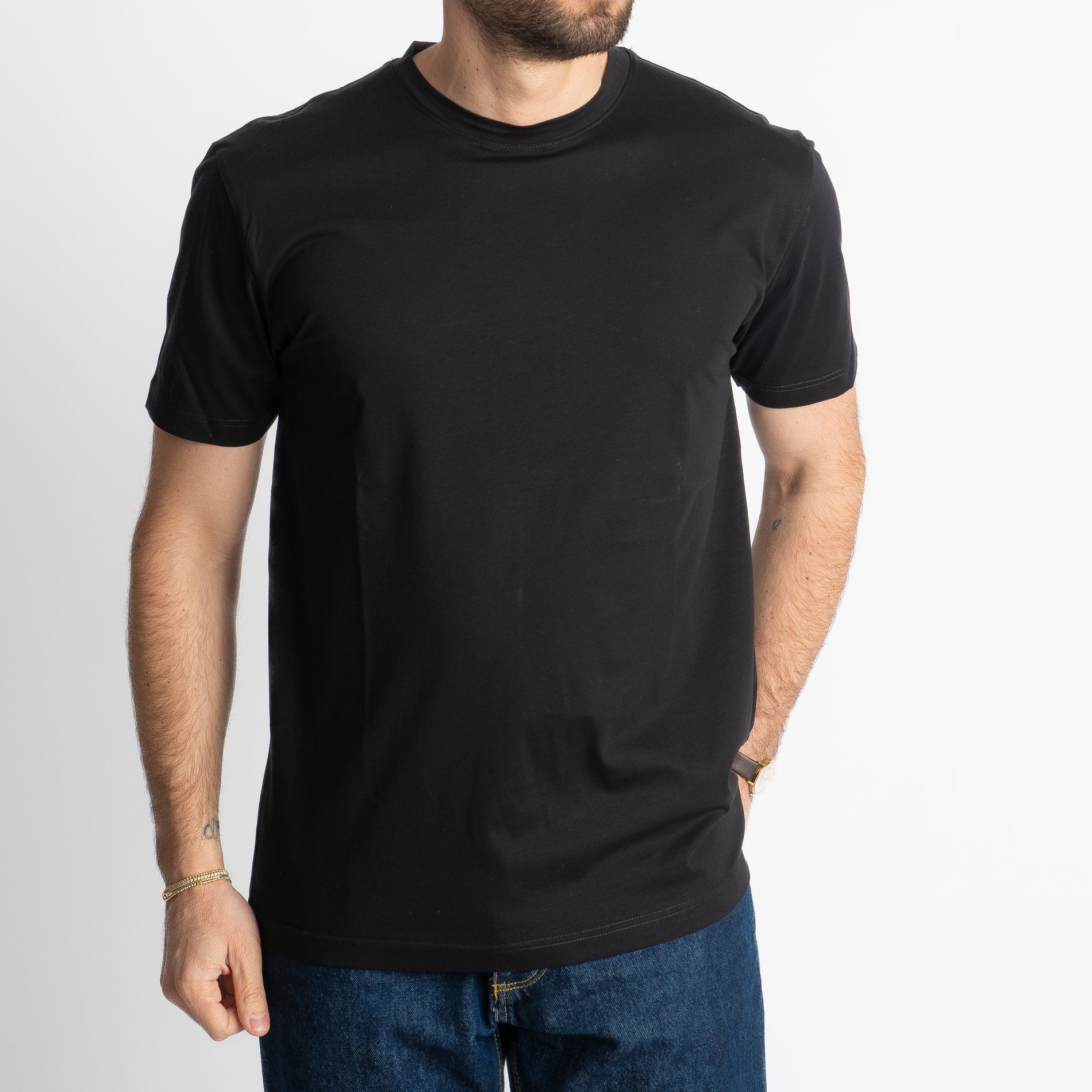 T-shirt In Filo Di Scozia Mercerizzato Nero