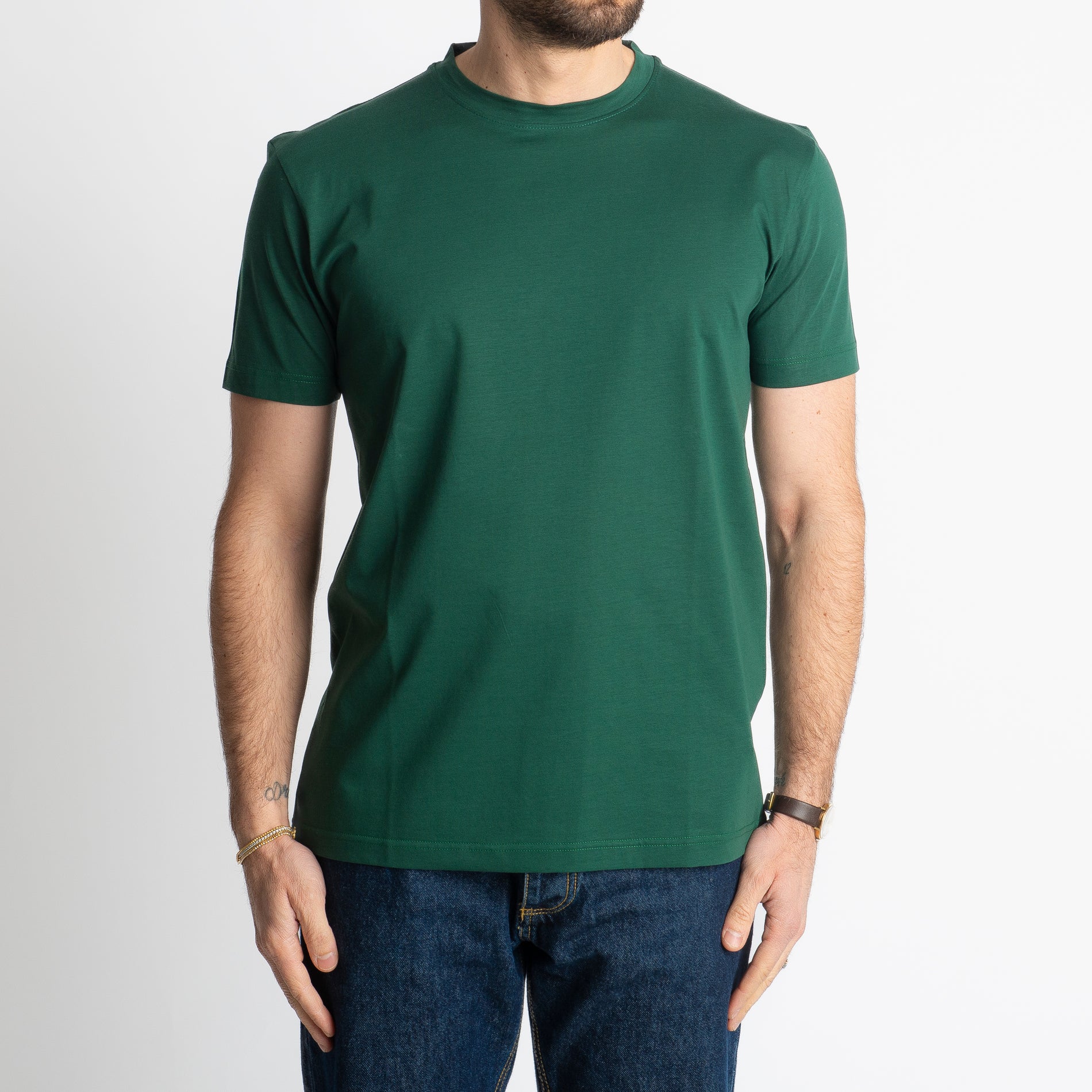 T-shirt In Filo Di Scozia Mercerizzato Verde Loden