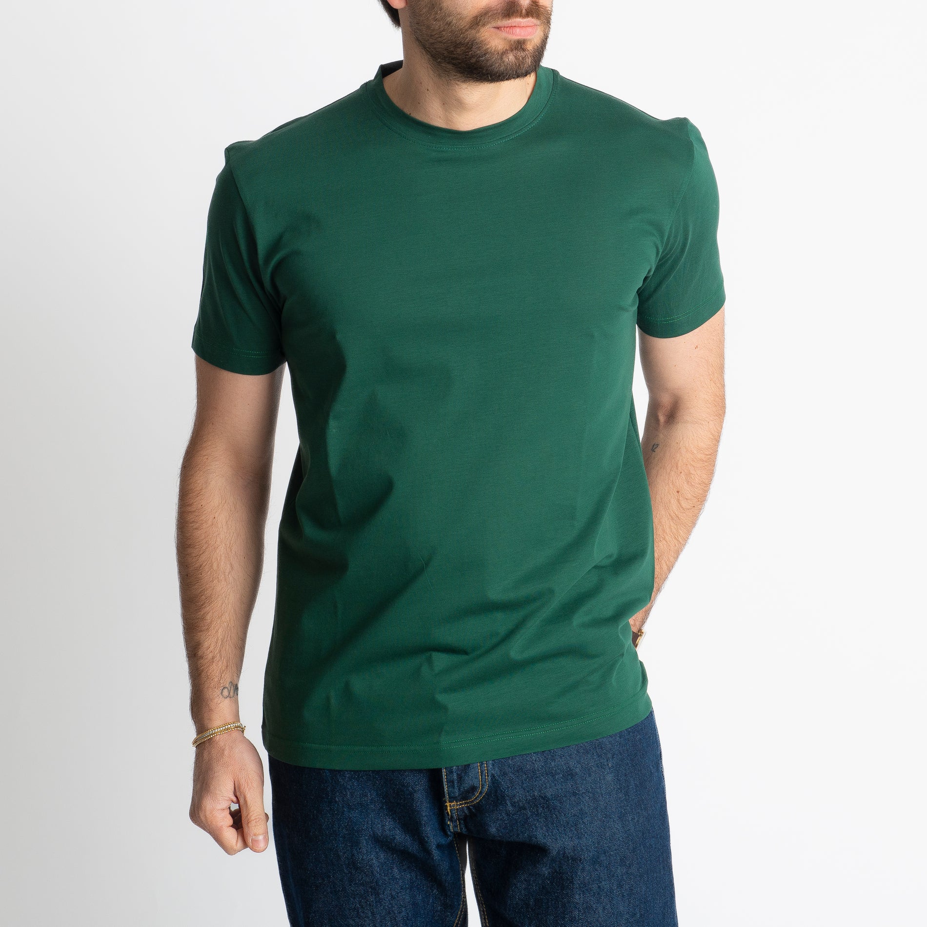 T-shirt In Filo Di Scozia Mercerizzato Verde Loden