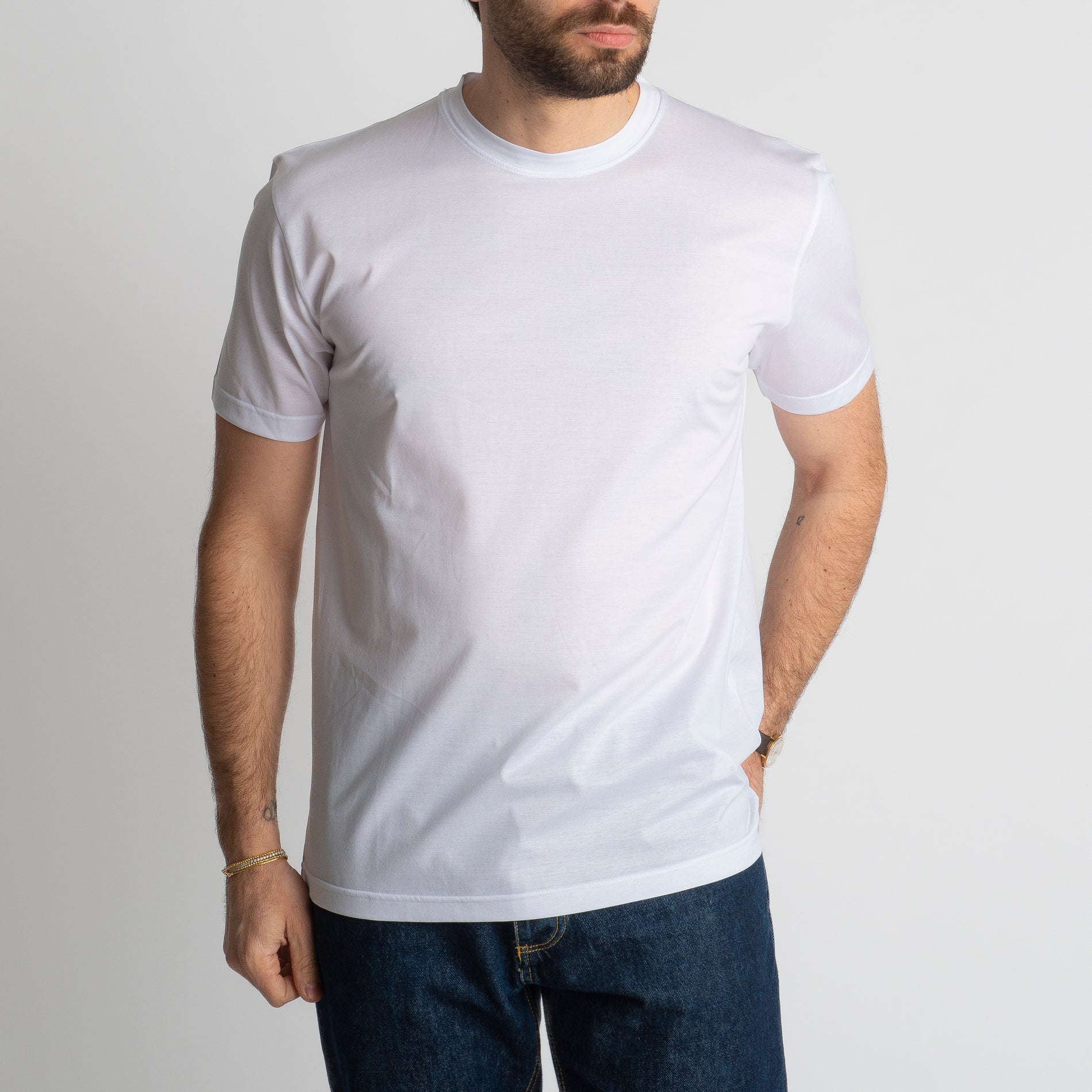T-shirt In Filo Di Scozia Mercerizzato Bianco