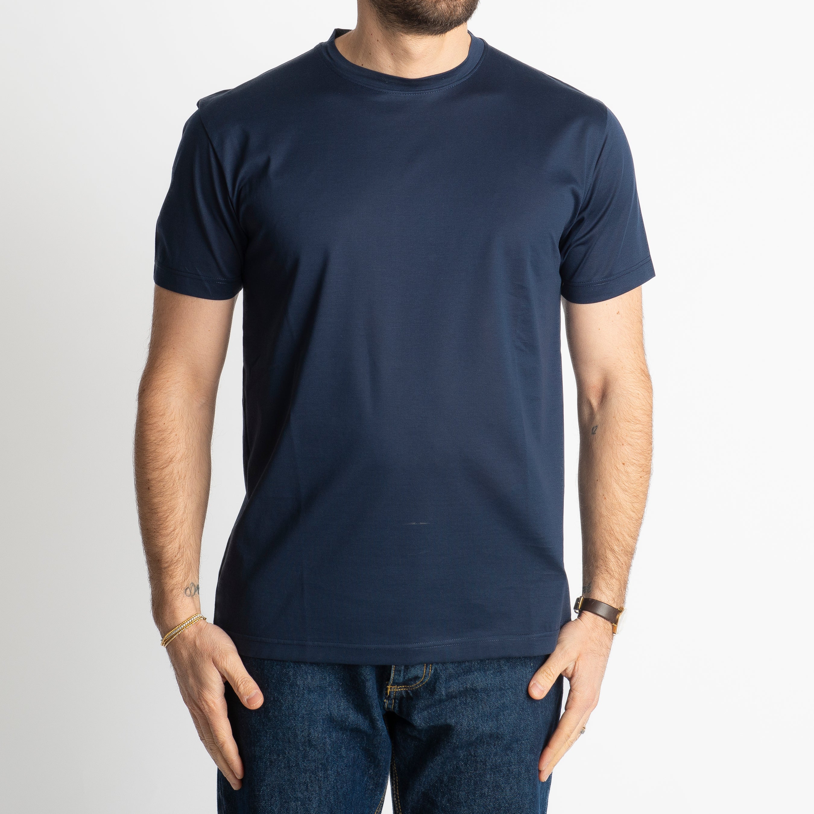 T-shirt In Filo Di Scozia Mercerizzato Blu