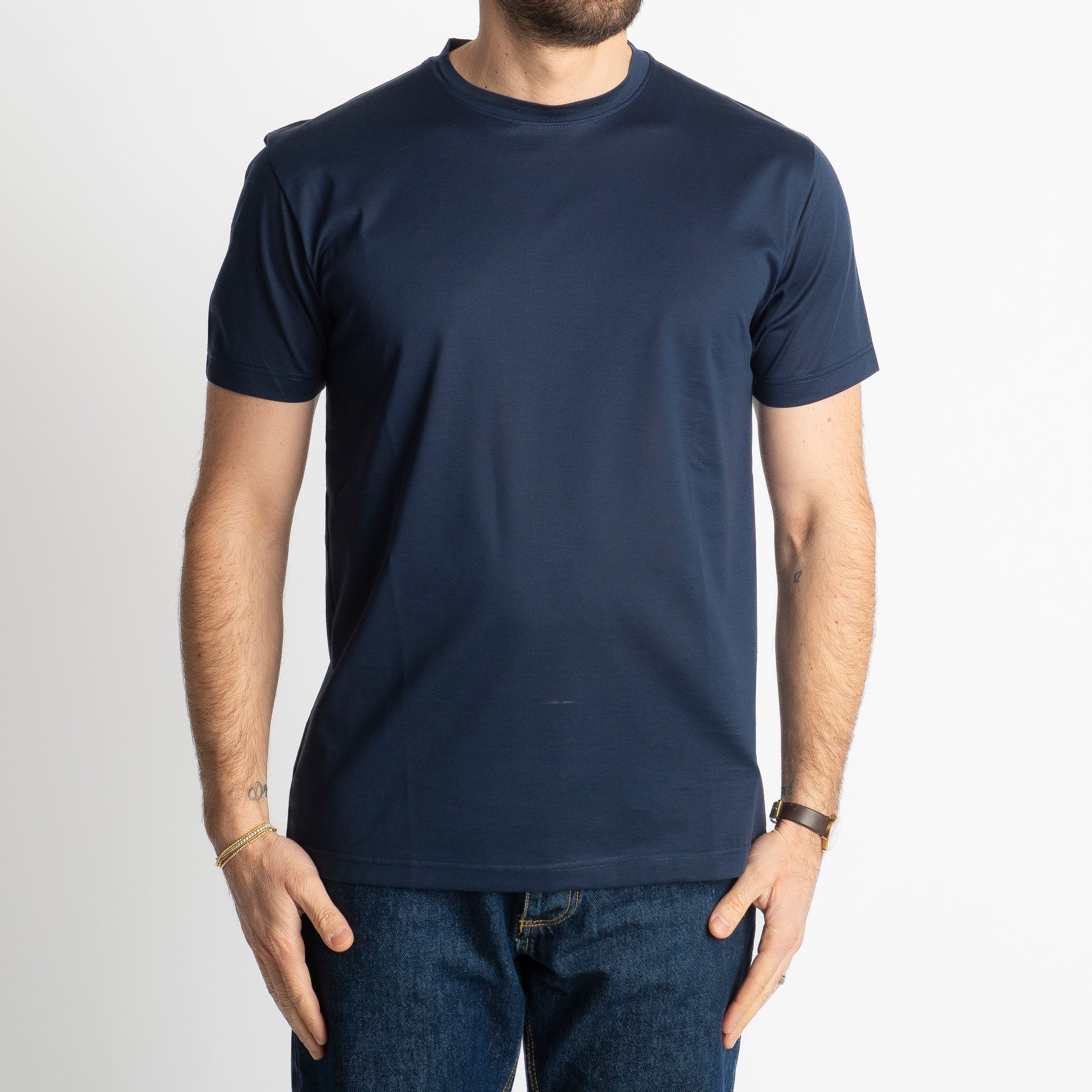 T-shirt In Filo Di Scozia Mercerizzato Blu