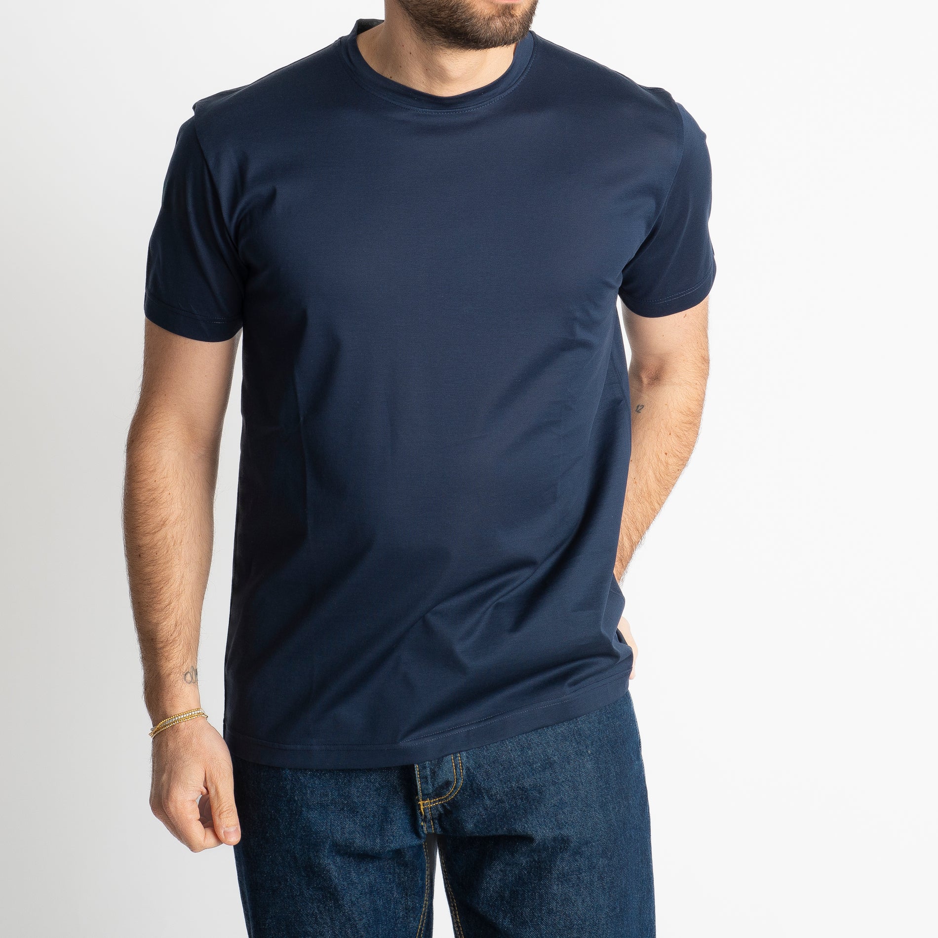T-shirt In Filo Di Scozia Mercerizzato Blu