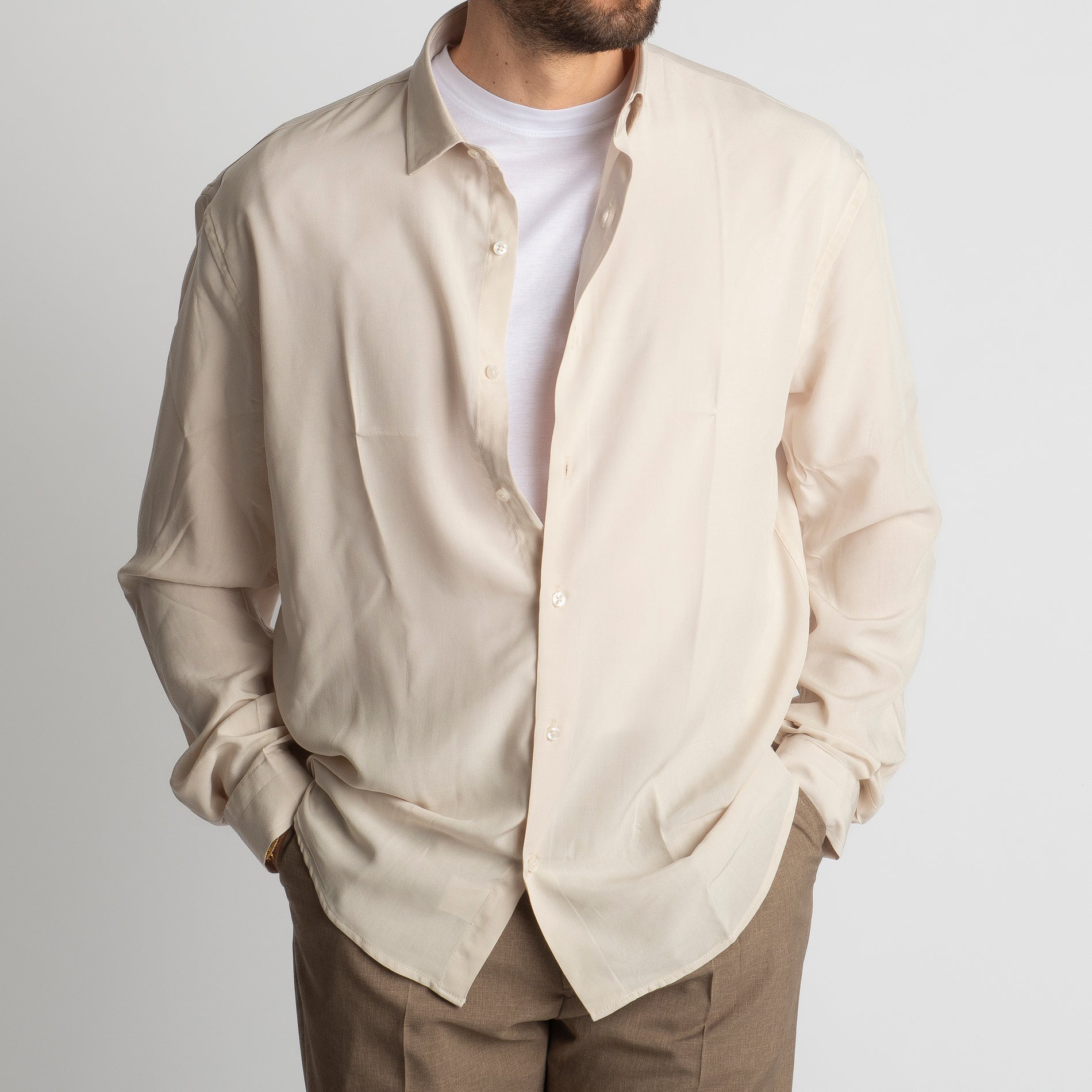 Camicia in Viscosa Over Beige