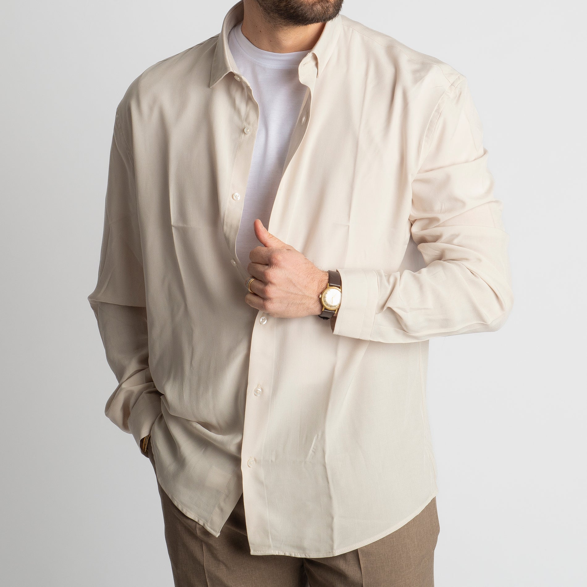 Camicia in Viscosa Over Beige
