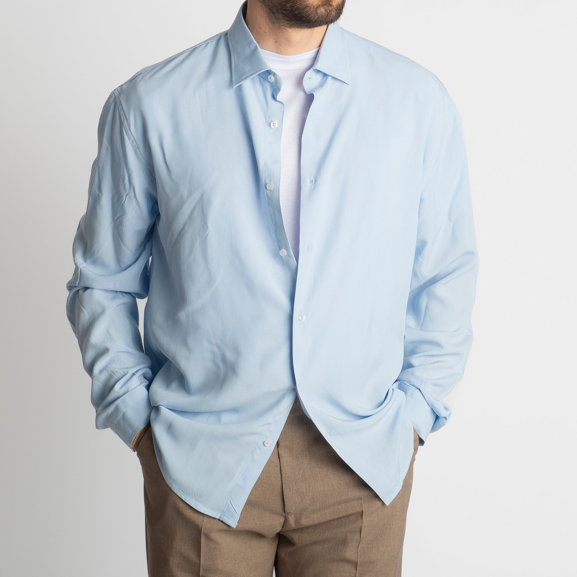 Camicia in Viscosa Over Celeste