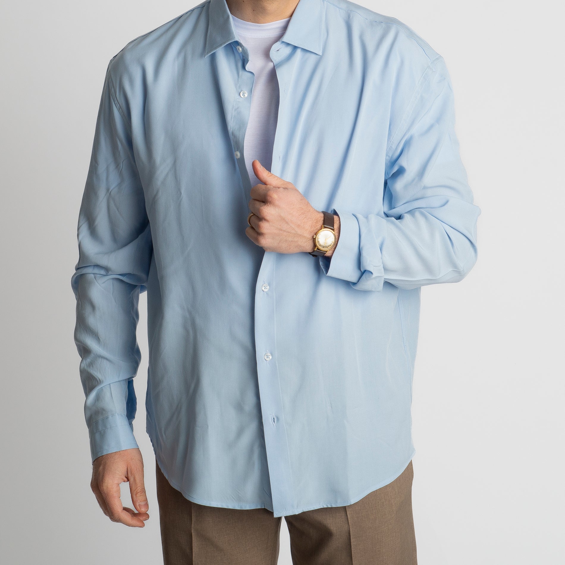 Camicia in Viscosa Over Celeste