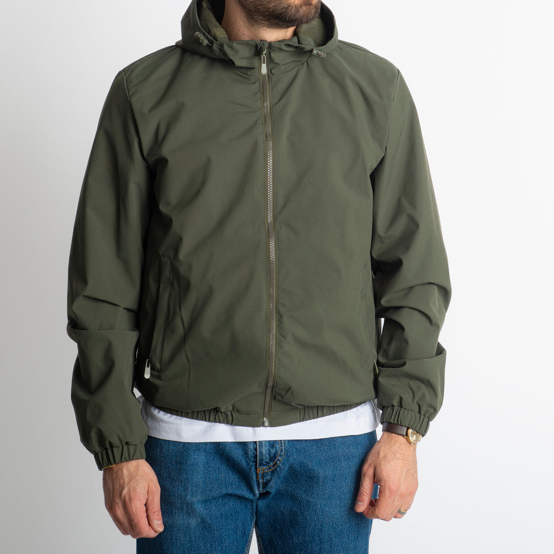 Giacca Antivento con Cappuccio Verde