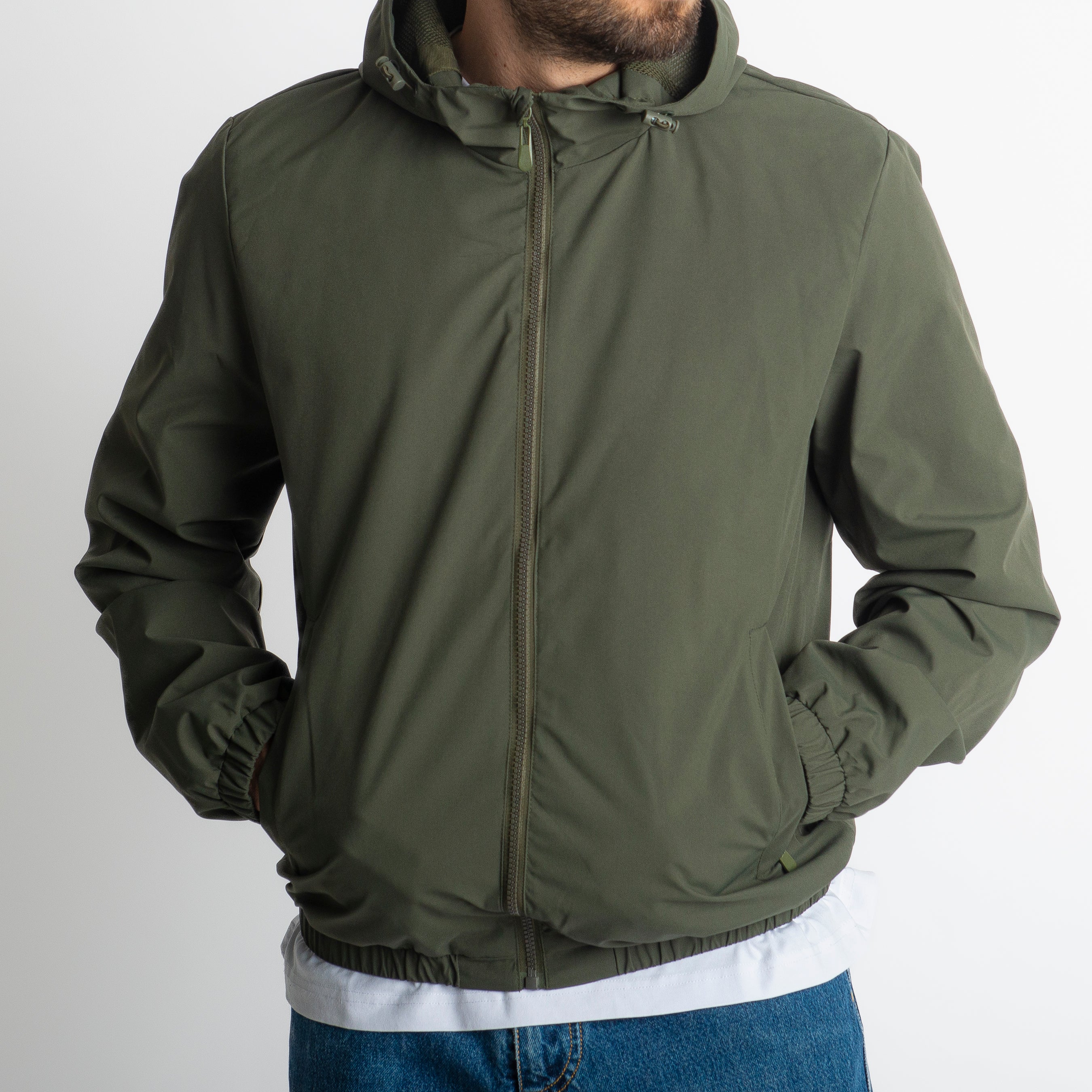 Giacca Antivento con Cappuccio Verde
