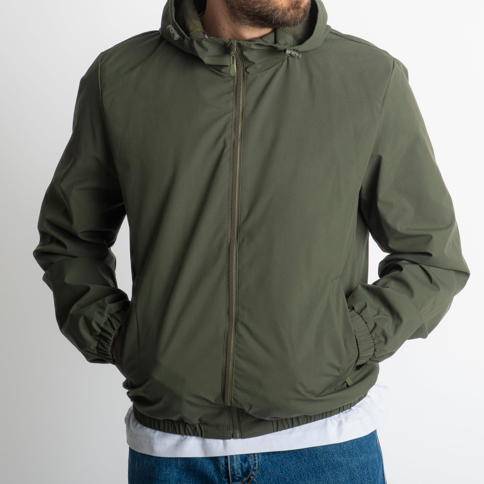 Giacca Antivento con Cappuccio Verde