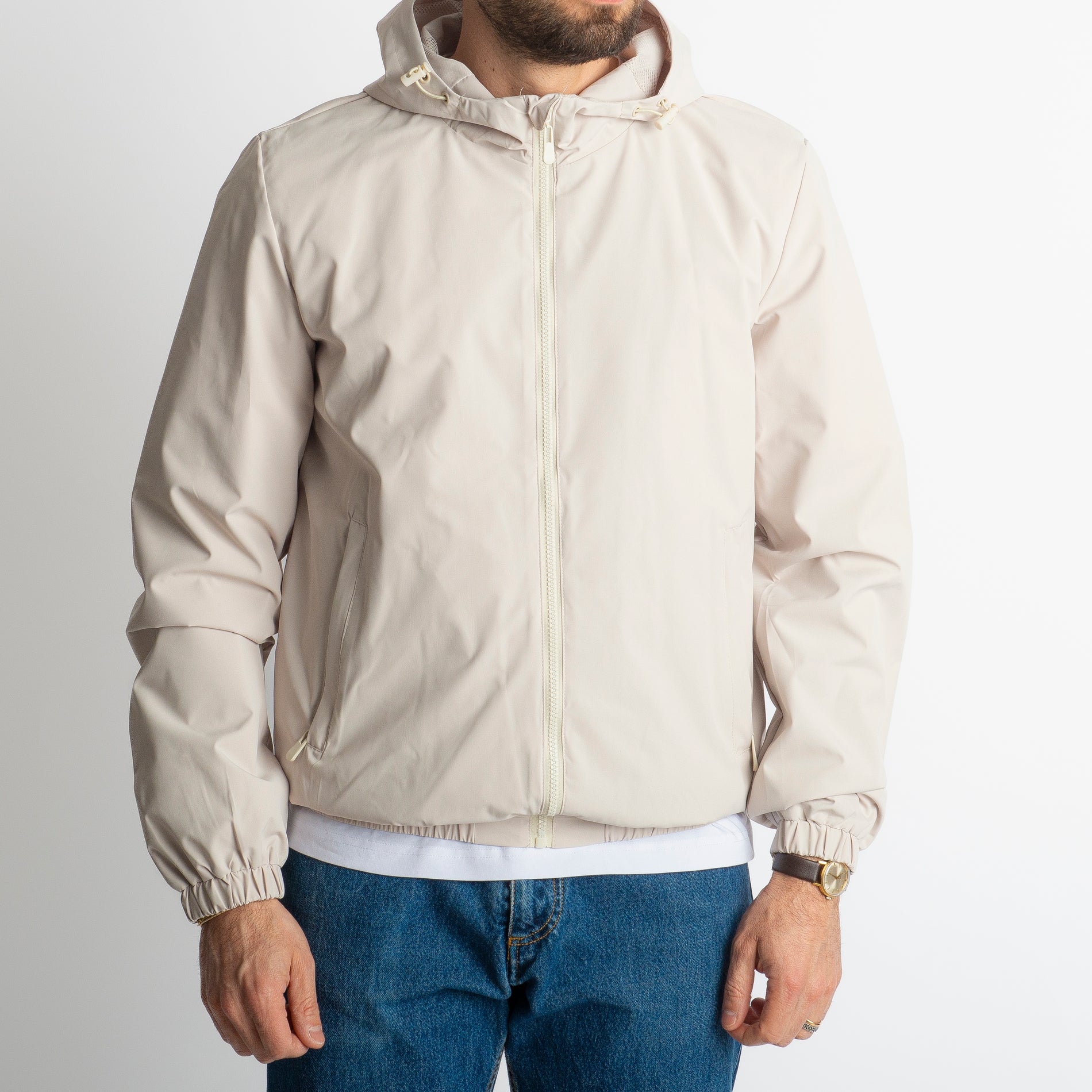 Giacca Antivento con Cappuccio Beige