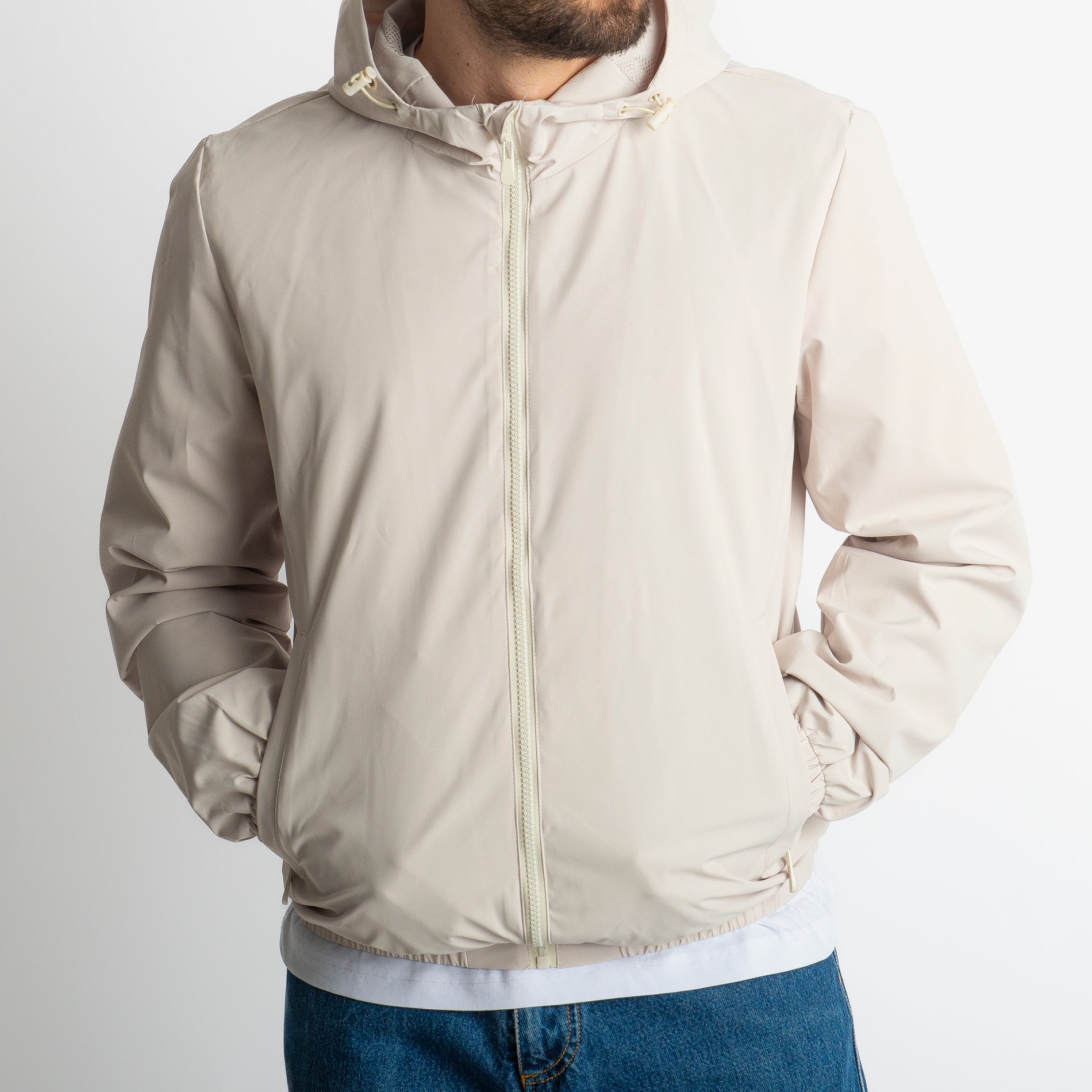 Giacca Antivento con Cappuccio Beige