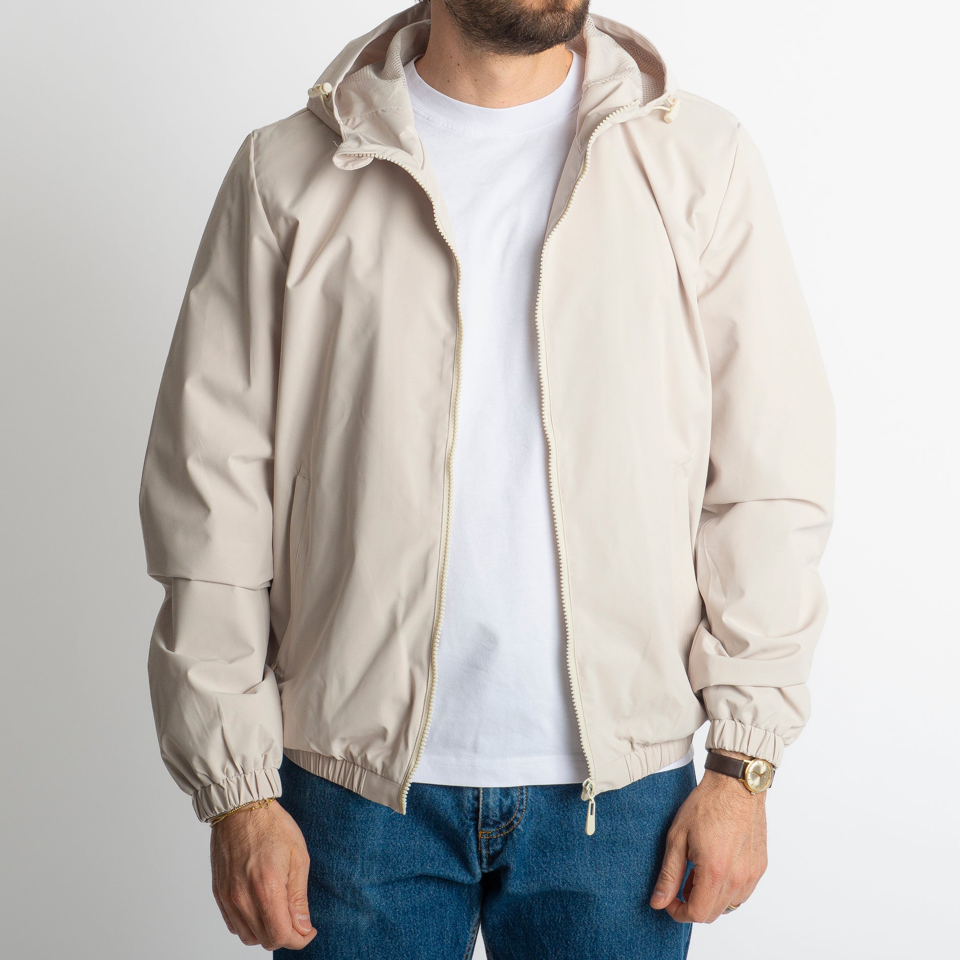 Giacca Antivento con Cappuccio Beige