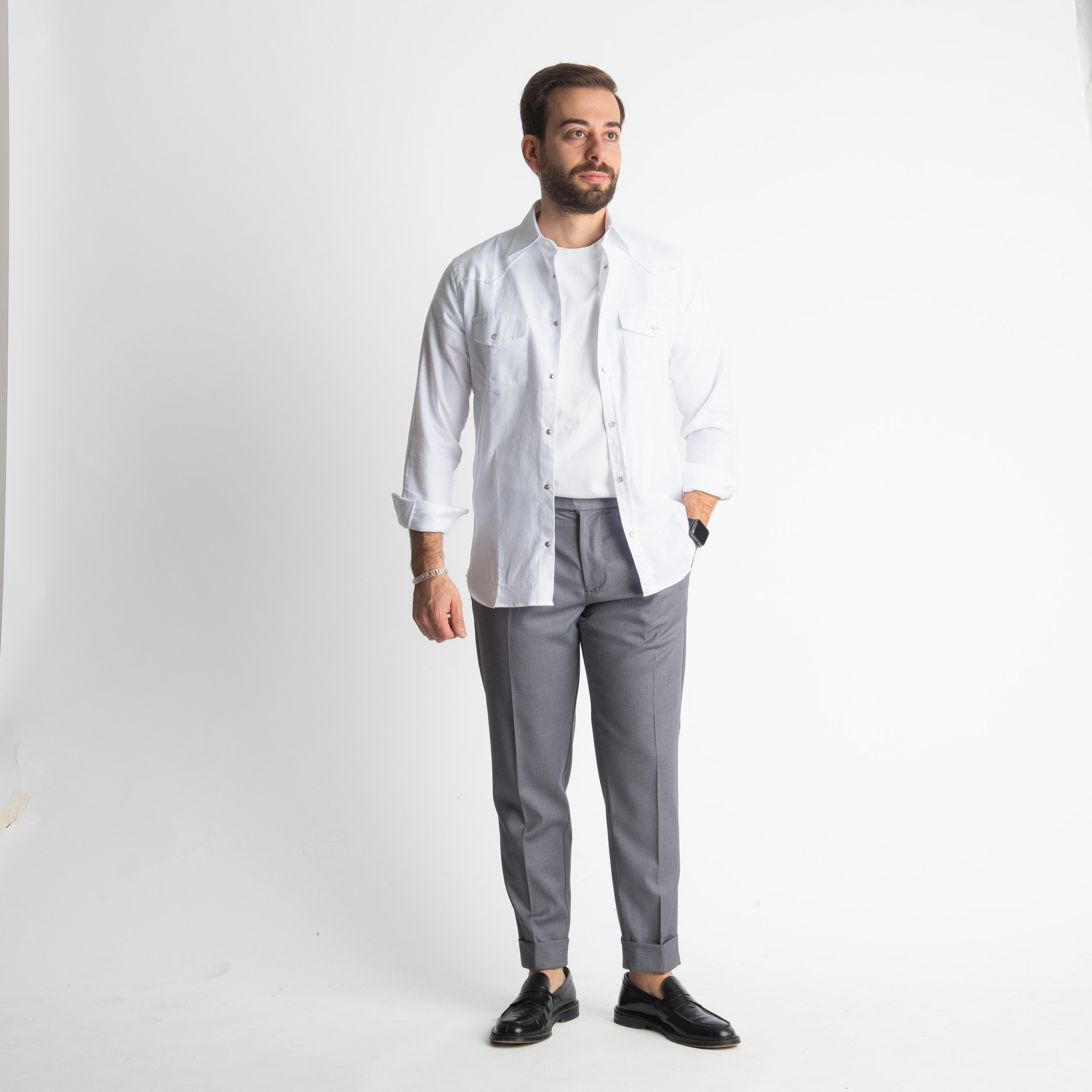 Camicia Texana in Flanella Bianca