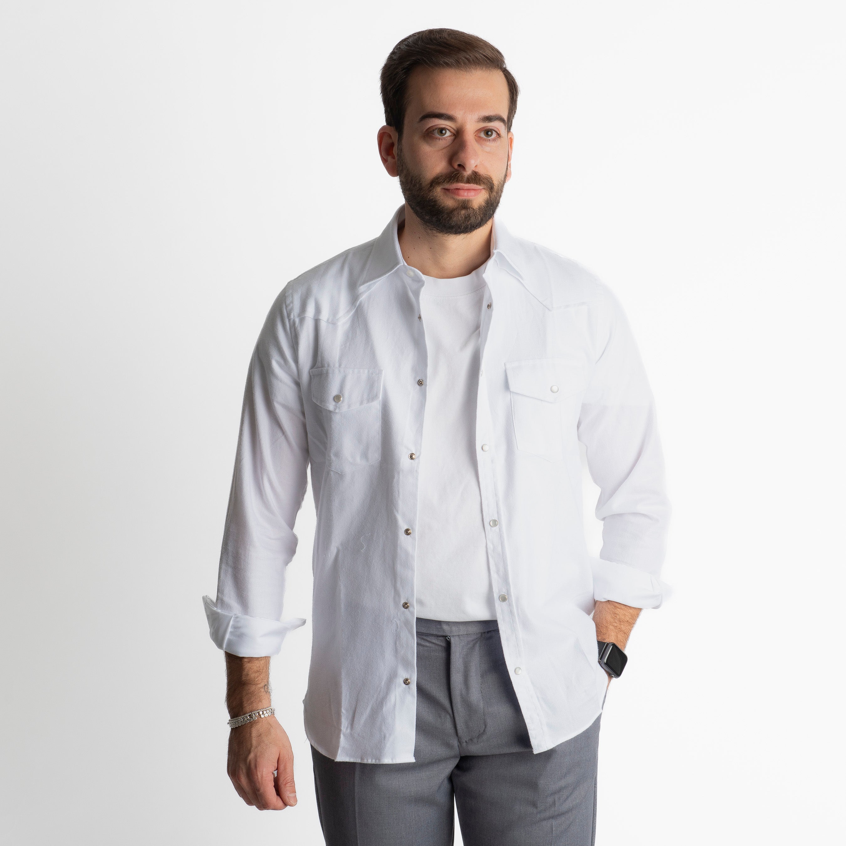 Camicia Texana in Flanella Bianca