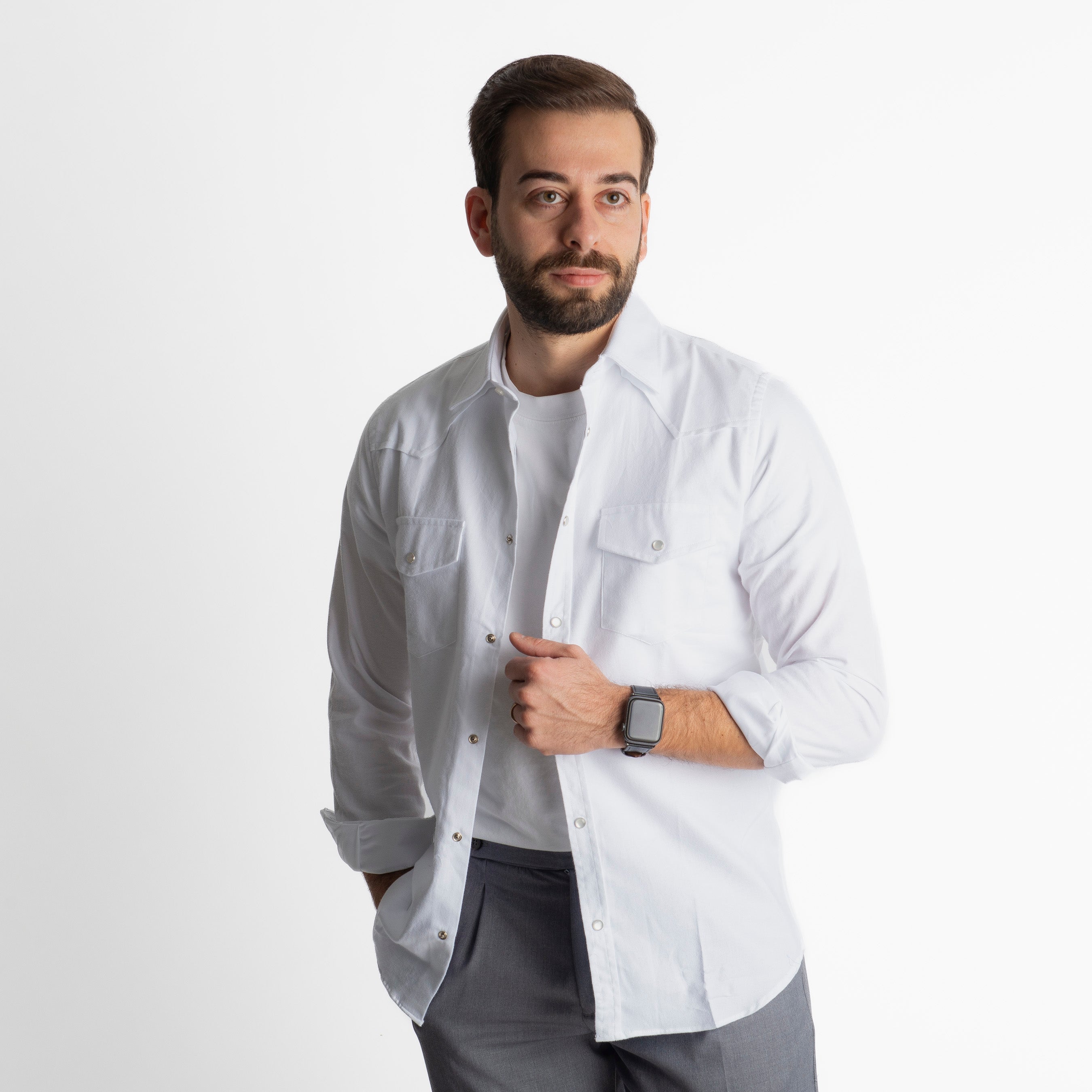 Camicia Texana in Flanella Bianca