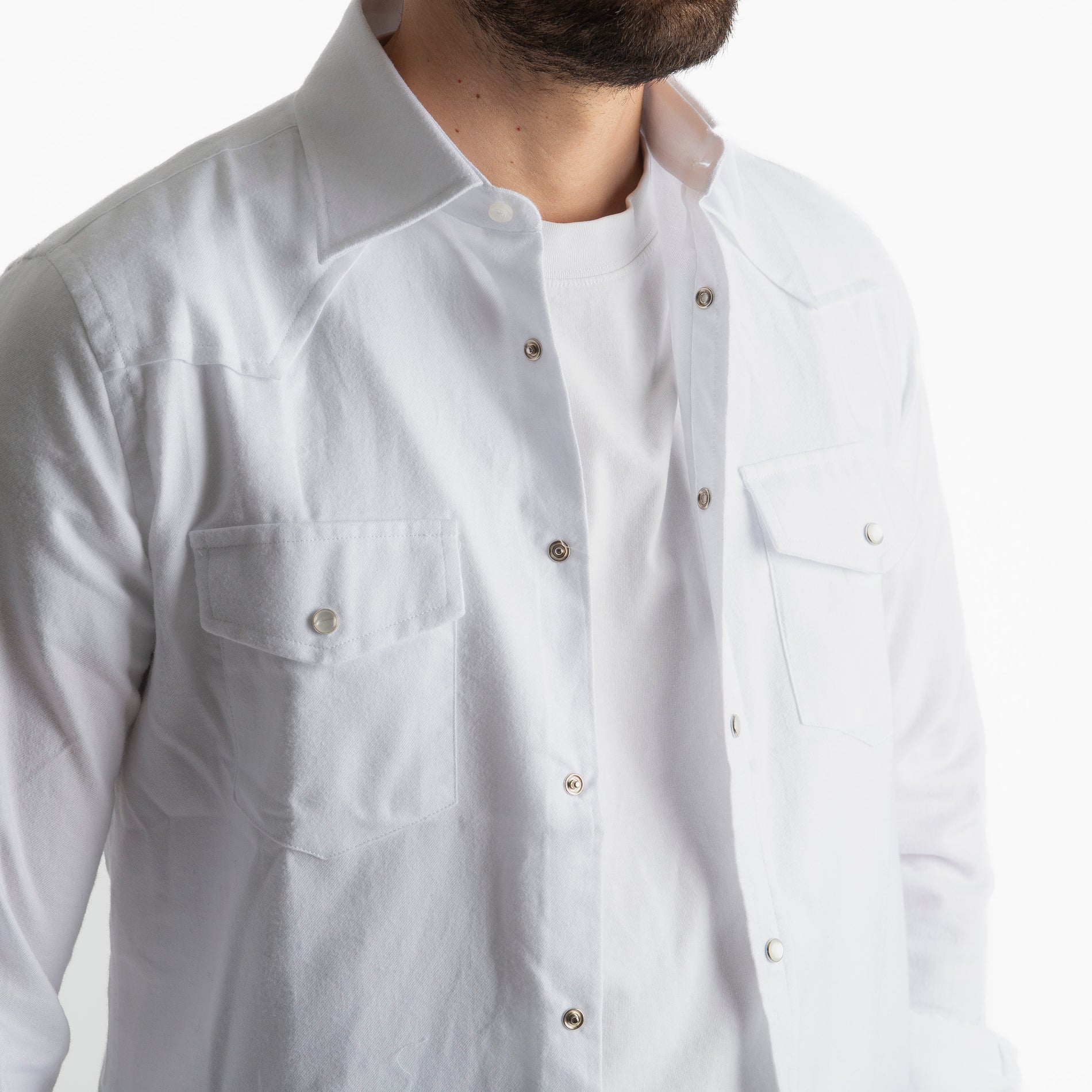 Camicia Texana in Flanella Bianca