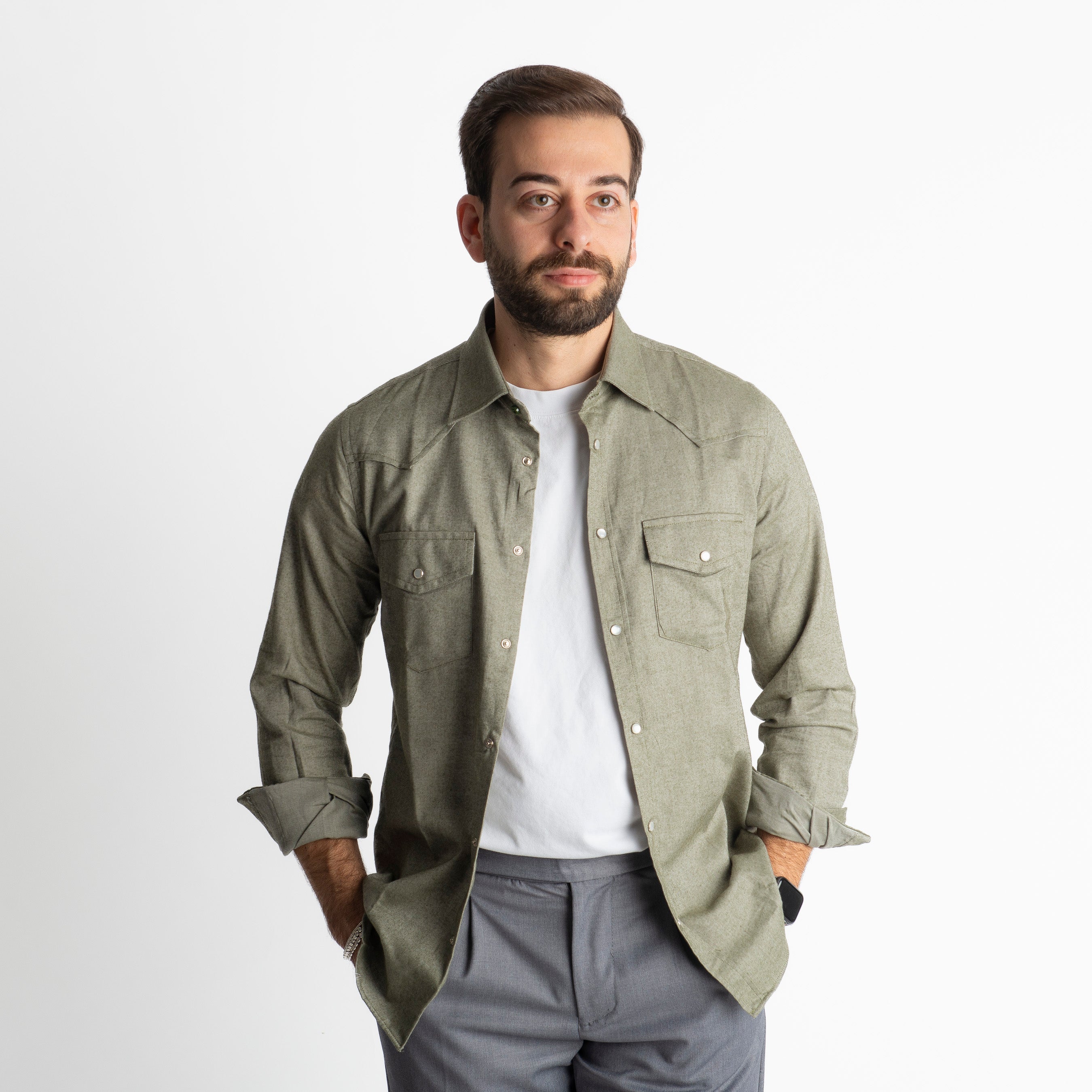 Camicia Texana in Flanella Verde