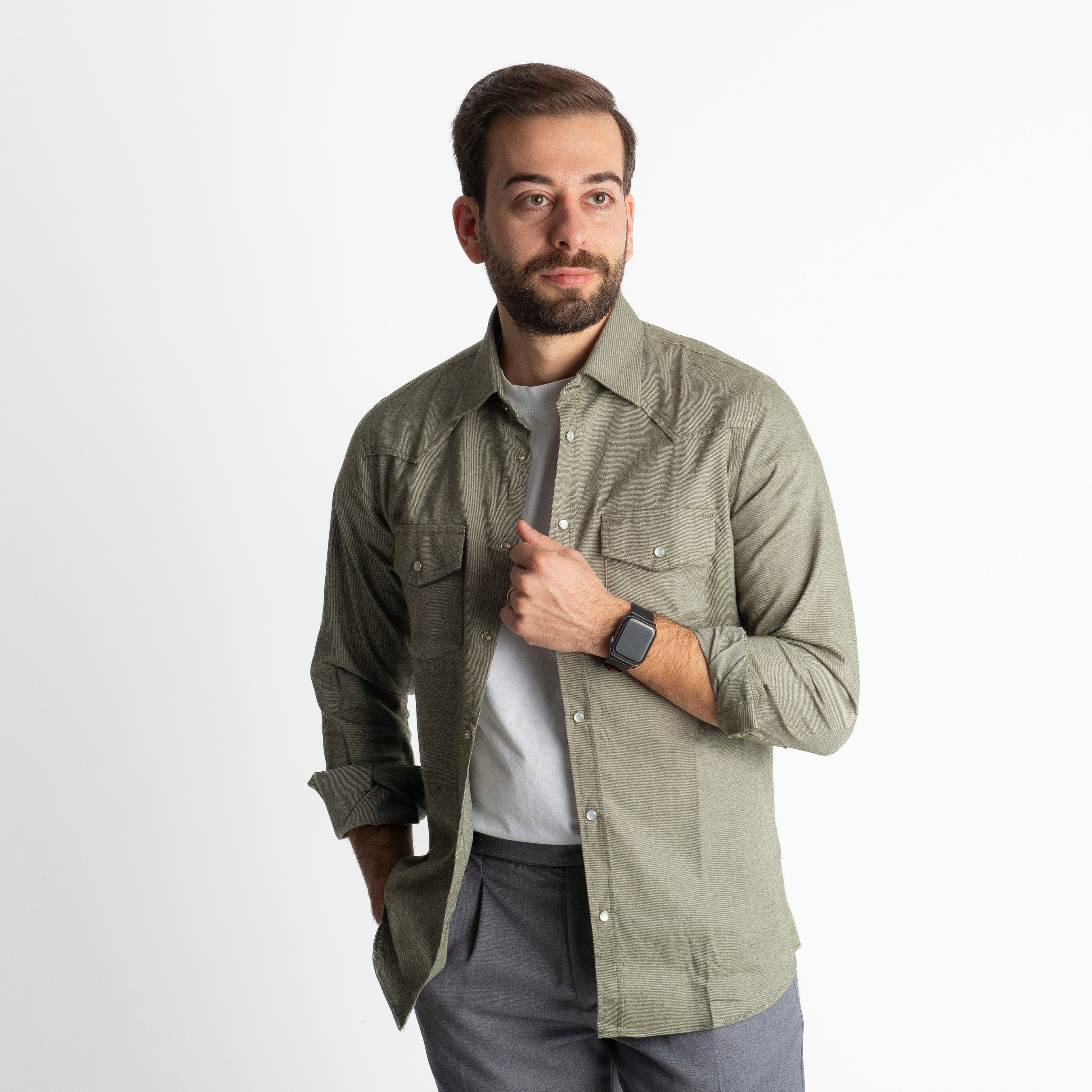 Camicia Texana in Flanella Verde