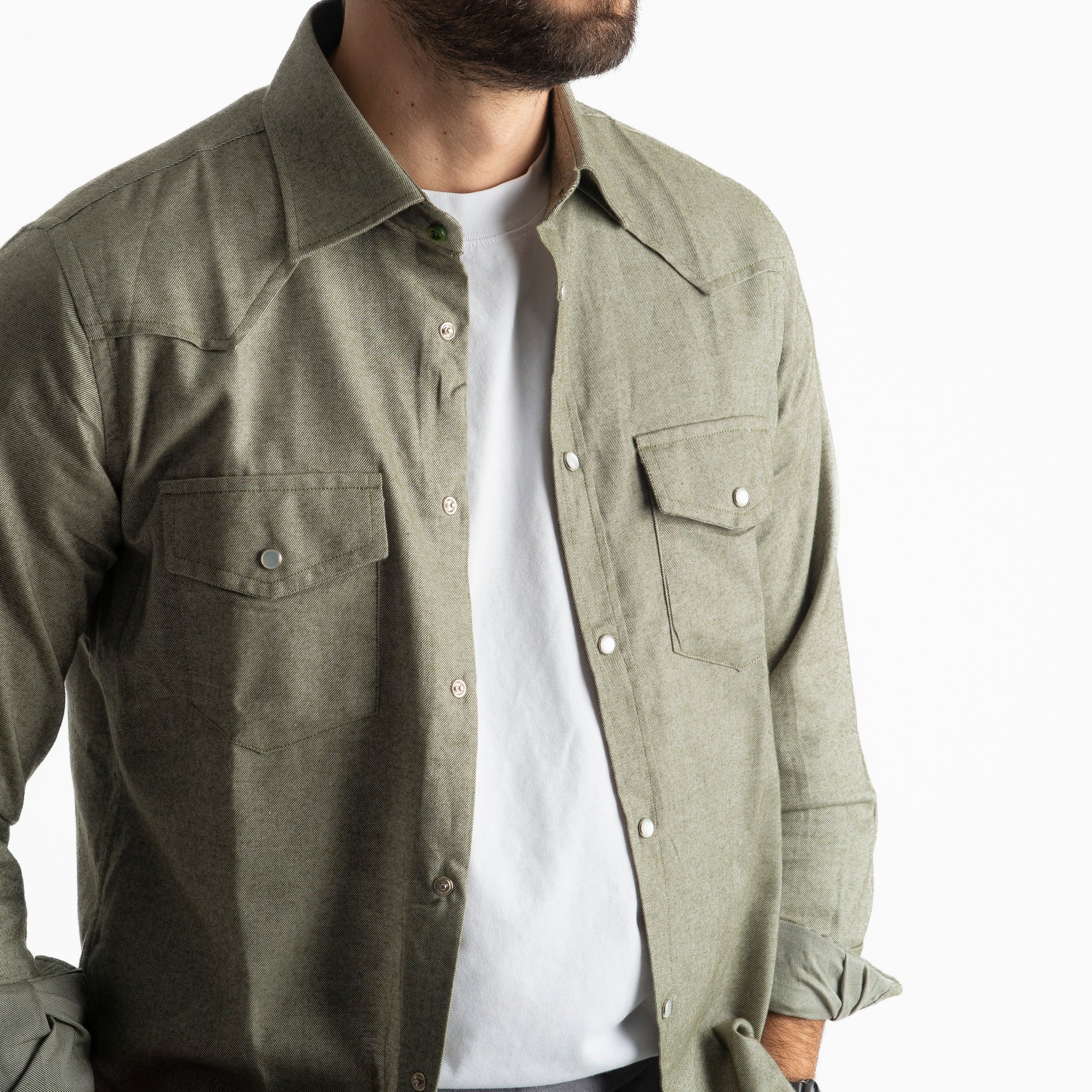 Camicia Texana in Flanella Verde