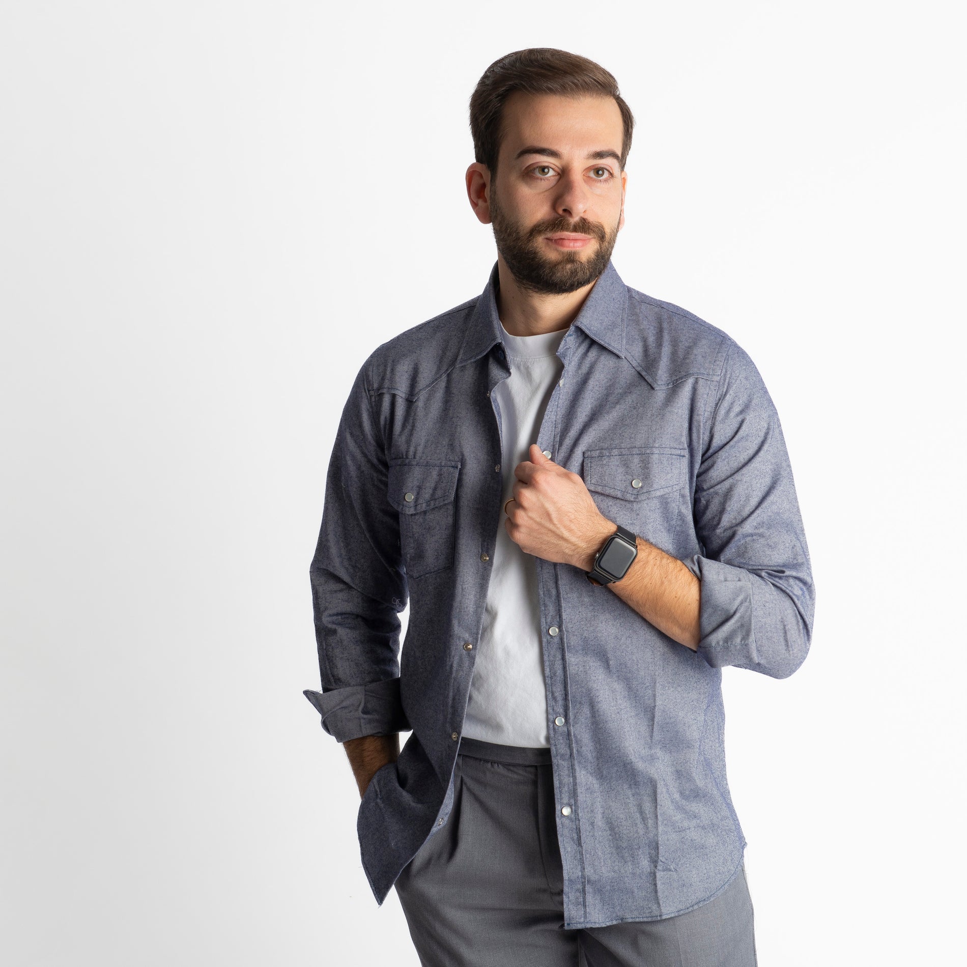 Camicia Texana in Flanella Blu