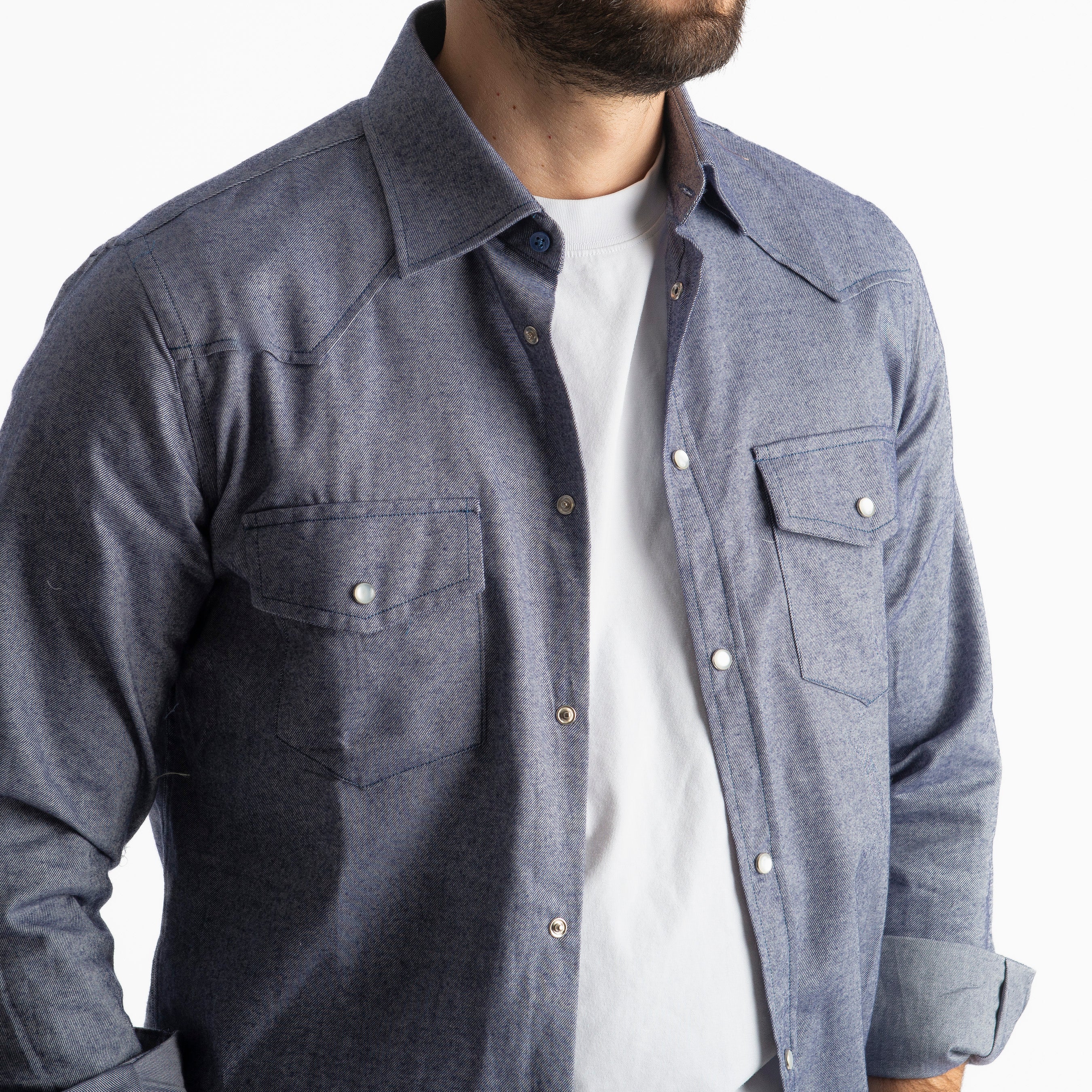 Camicia Texana in Flanella Blu