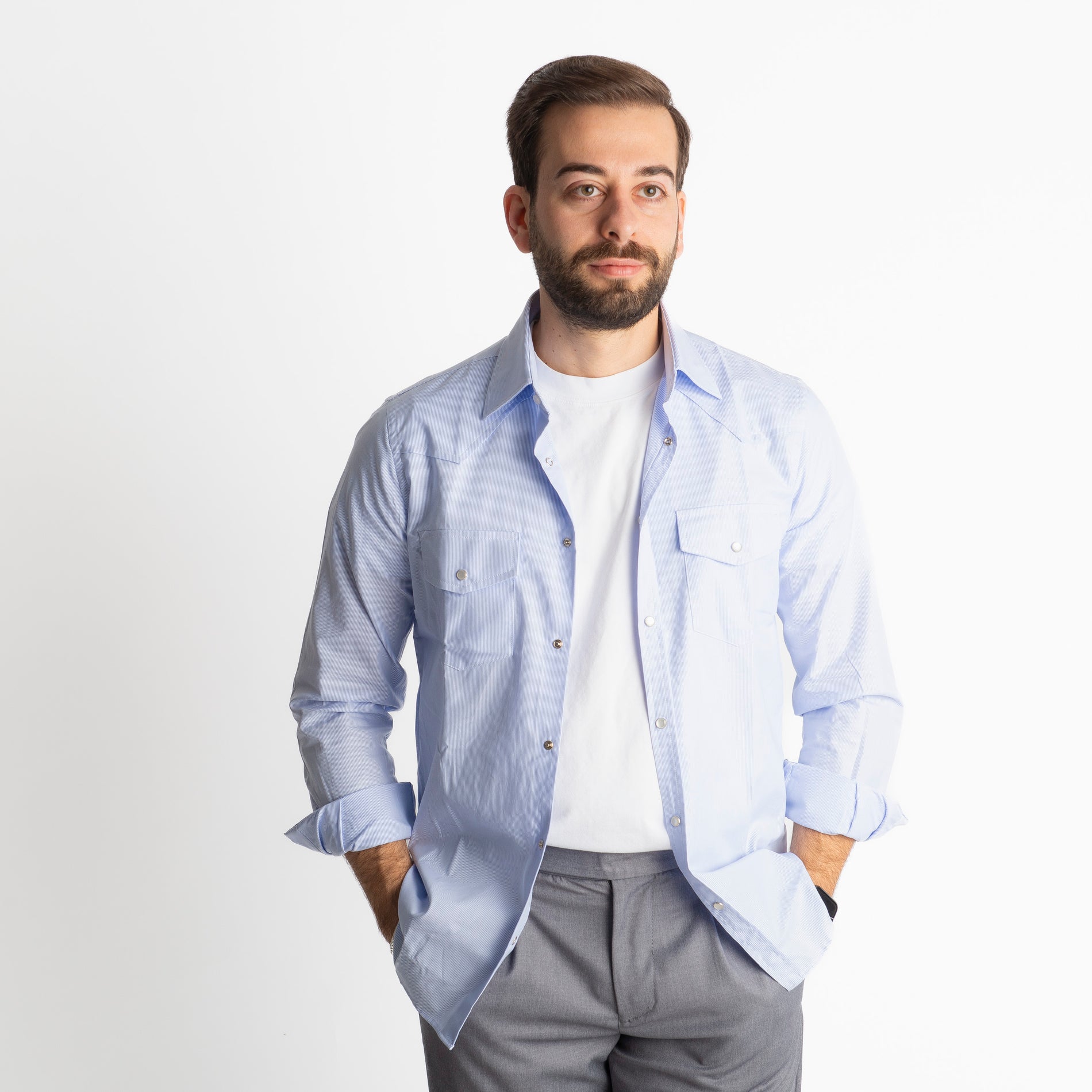 Camicia Texana Mille Righe Celeste