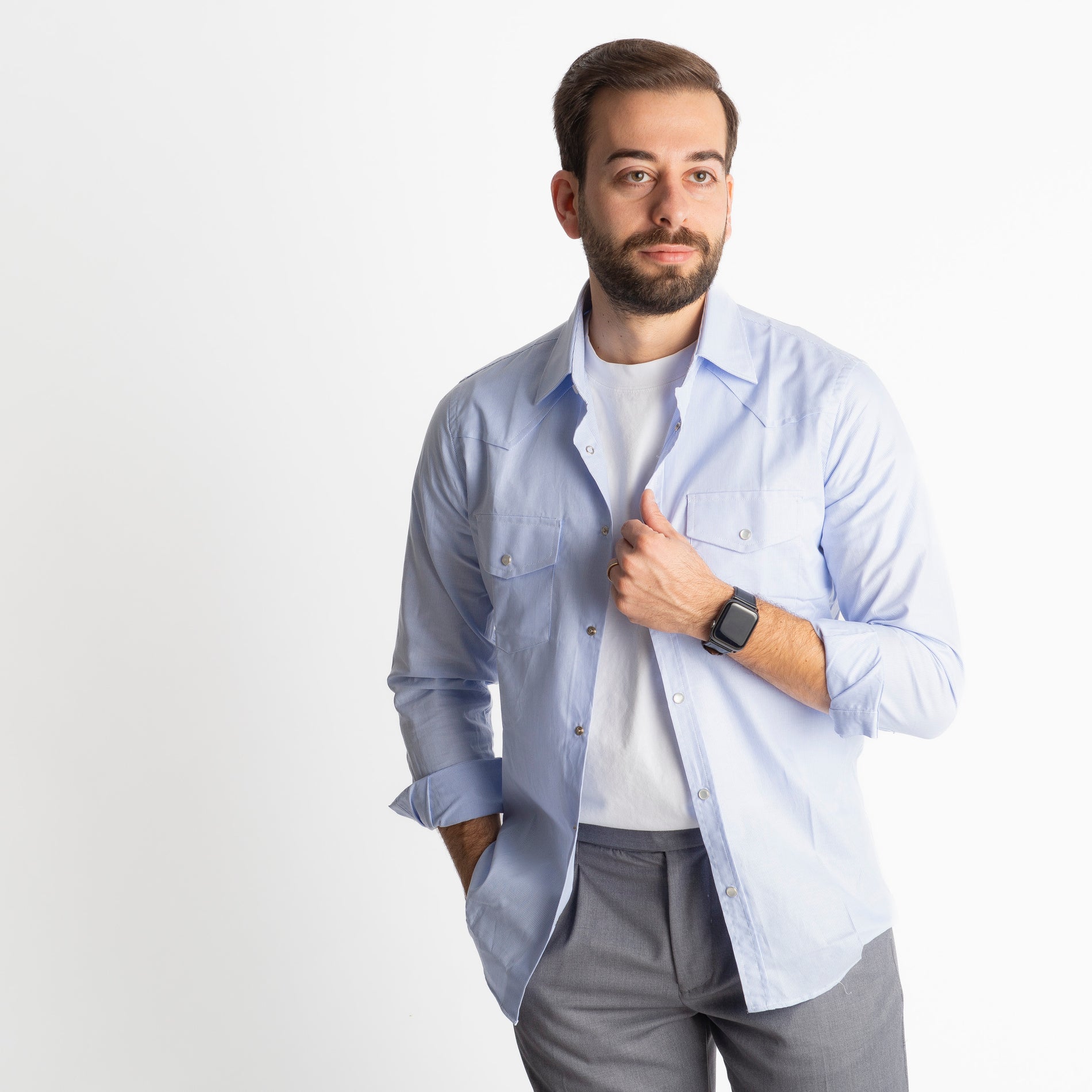 Camicia Texana Mille Righe Celeste