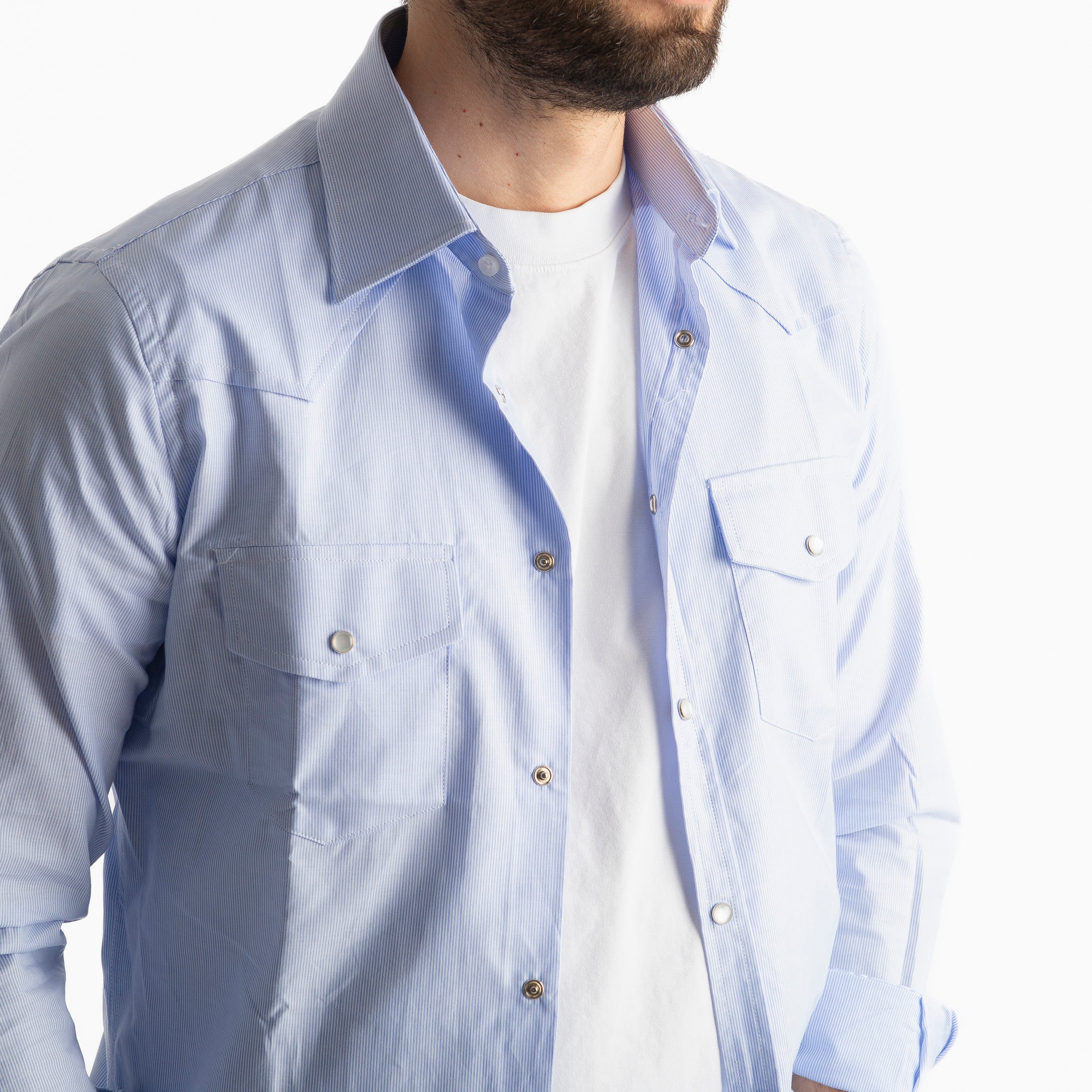 Camicia Texana Mille Righe Celeste