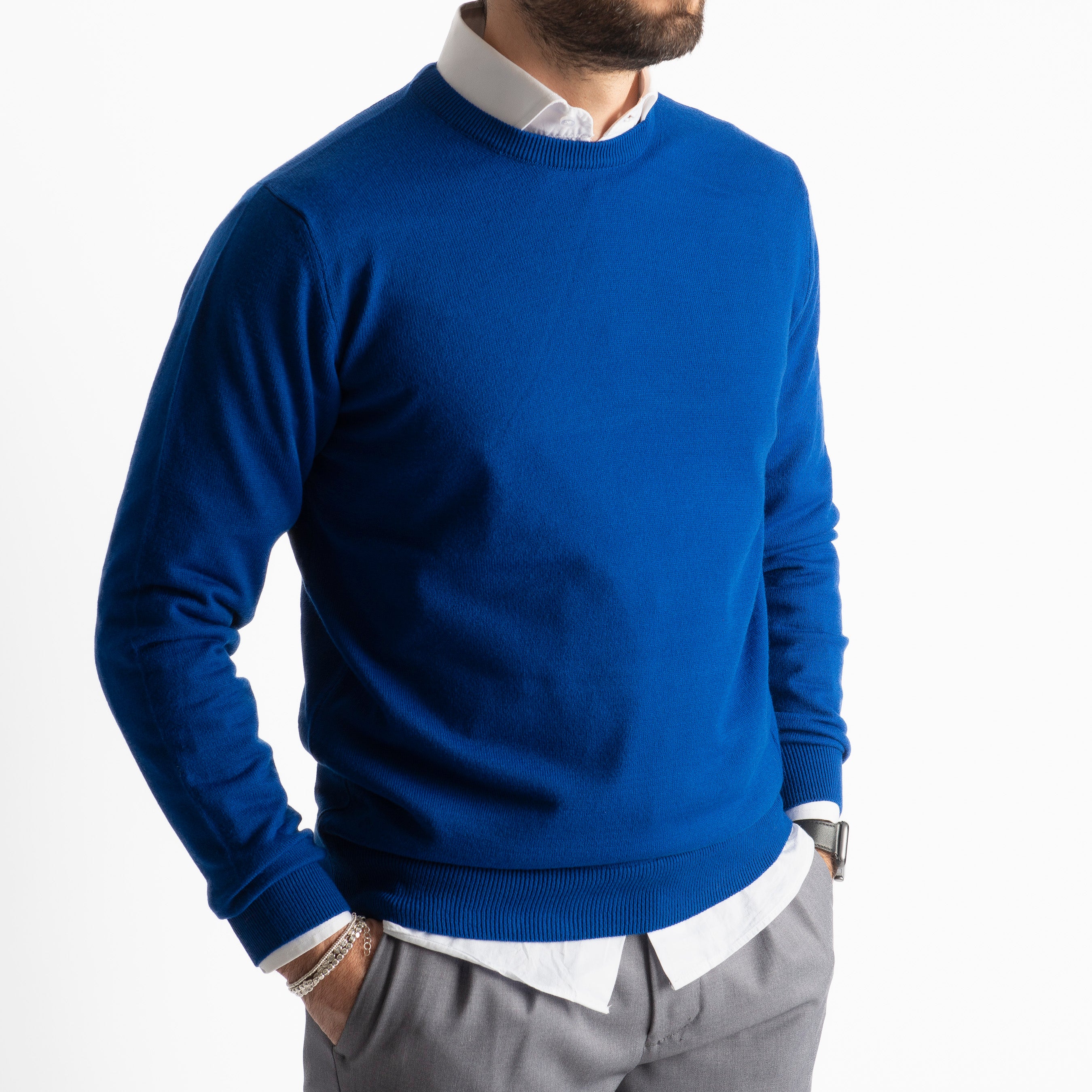 Maglioncino Girocollo In Lana Merinos Blu Royal