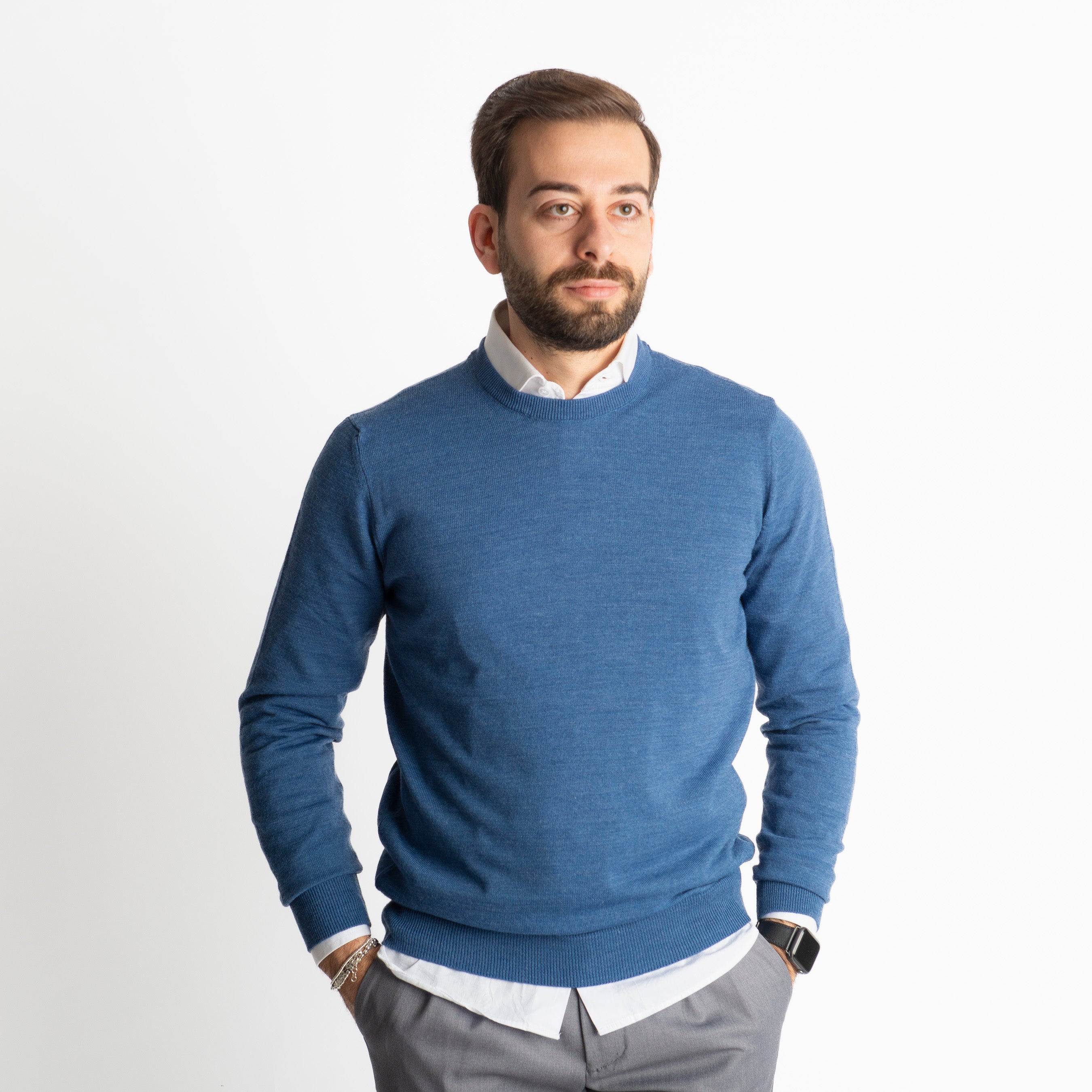 Maglioncino Girocollo In Lana Merinos Indaco