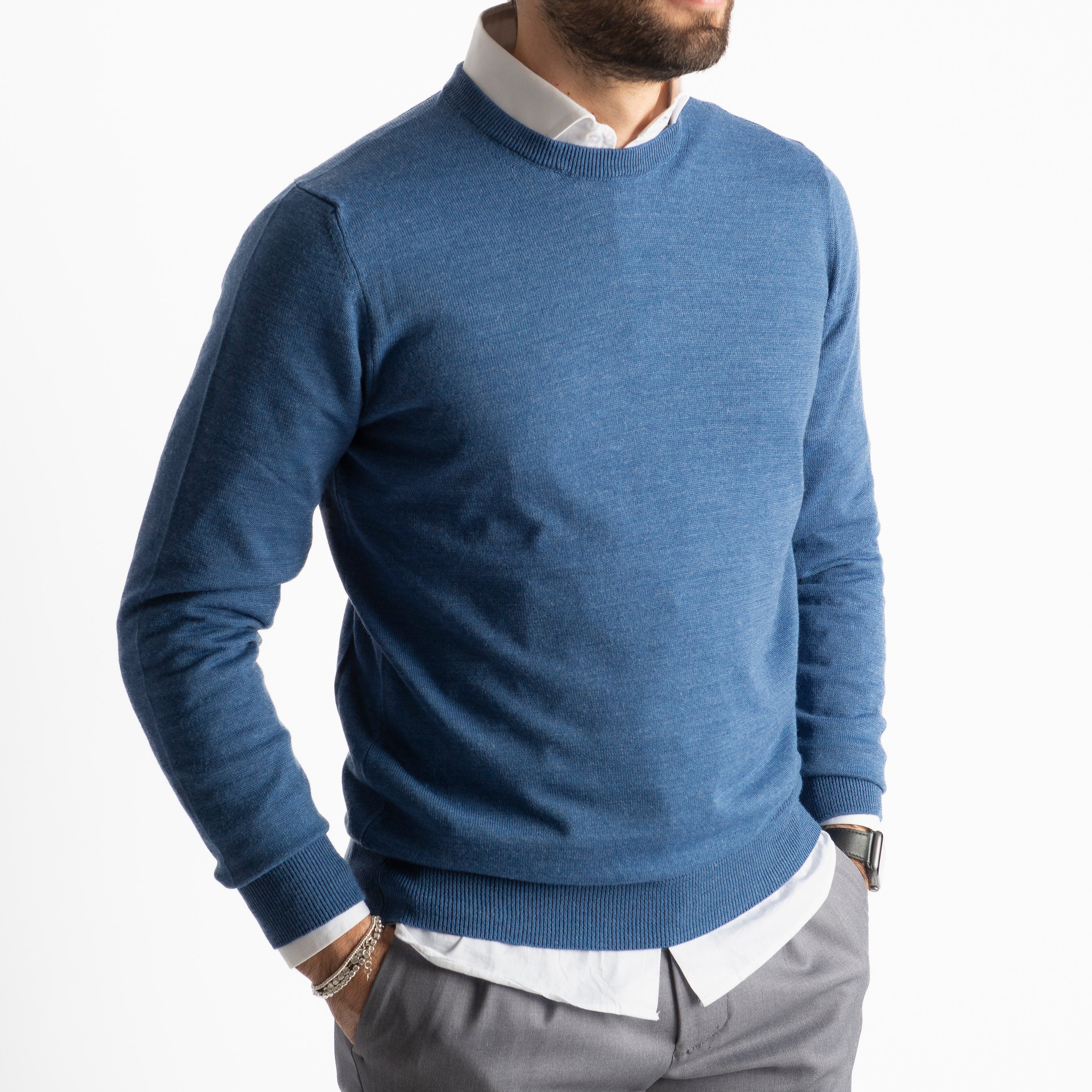 Maglioncino Girocollo In Lana Merinos Indaco