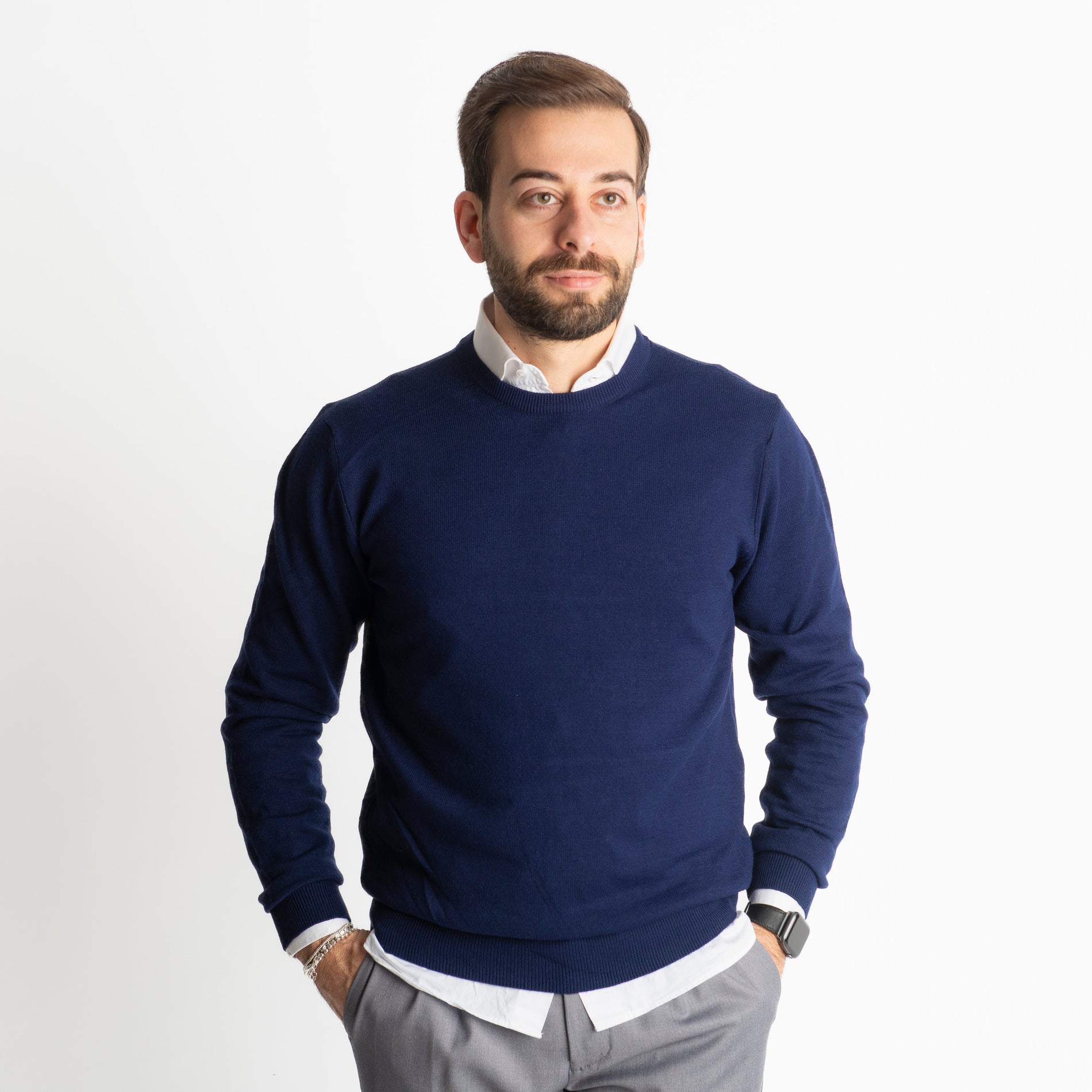 Maglioncino Girocollo In Lana Merinos Blu