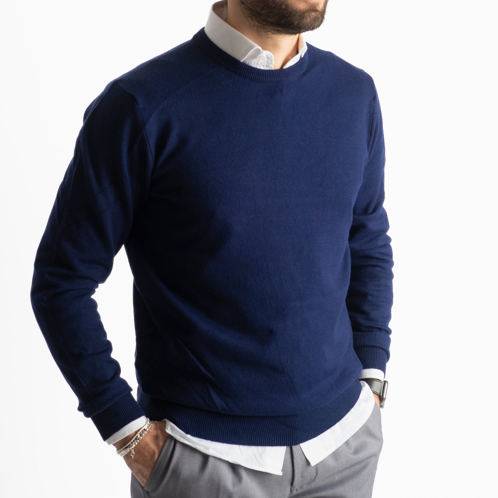 Maglioncino Girocollo In Lana Merinos Blu