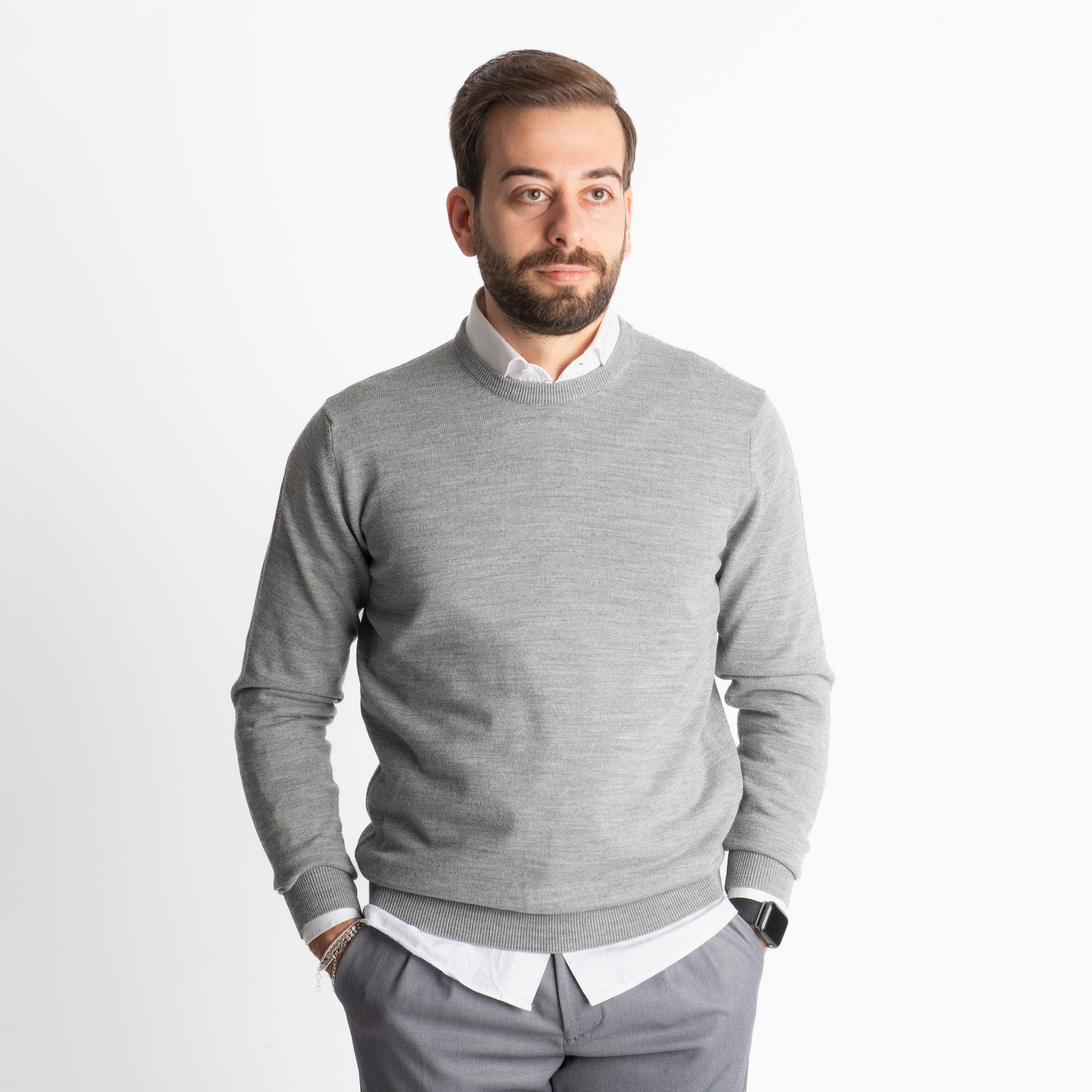 Maglioncino Girocollo In Lana Merinos Grigio