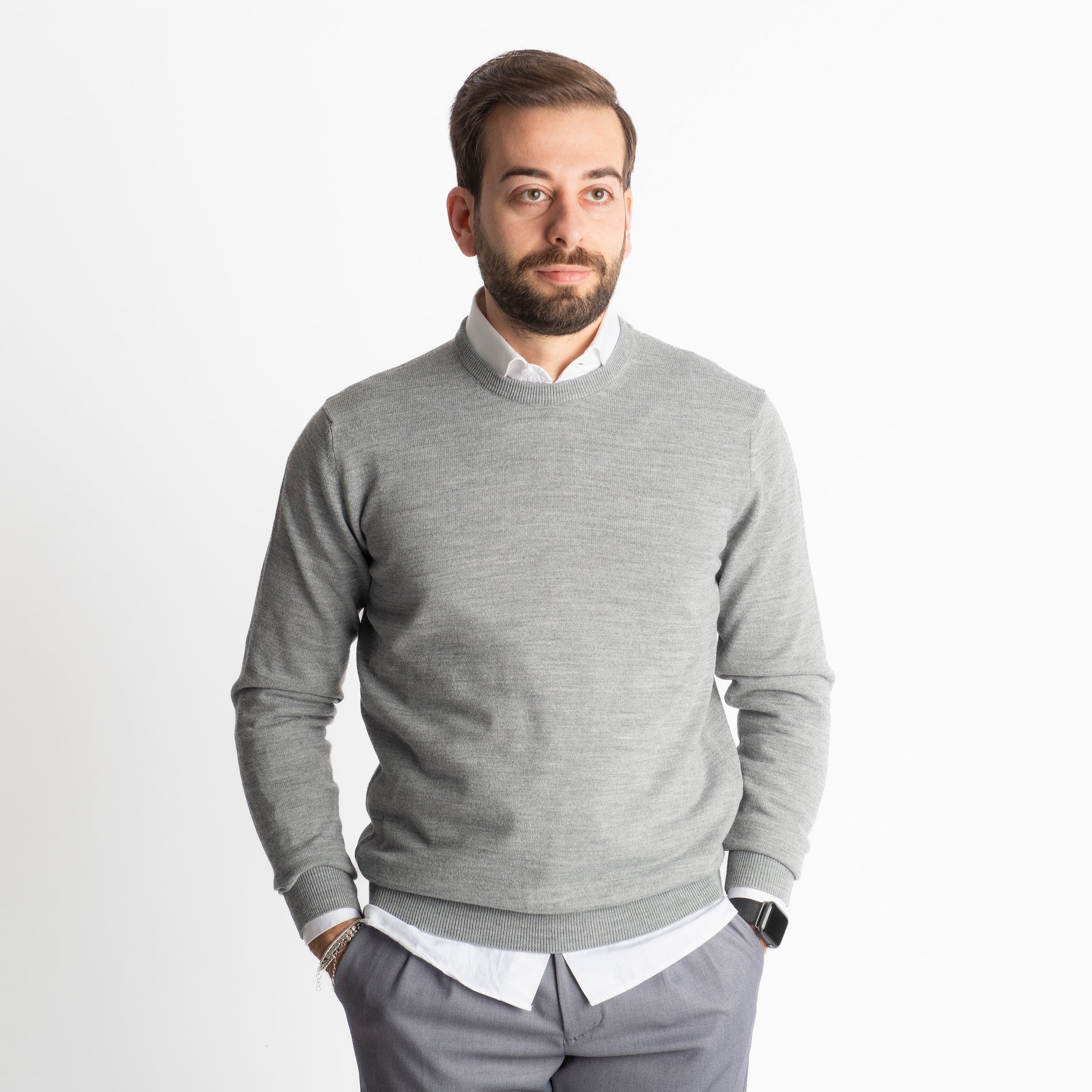 Maglioncino Girocollo In Lana Merinos Grigio