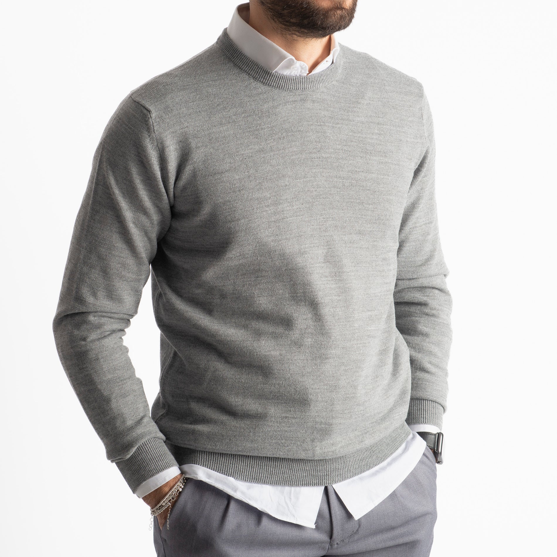 Maglioncino Girocollo In Lana Merinos Grigio