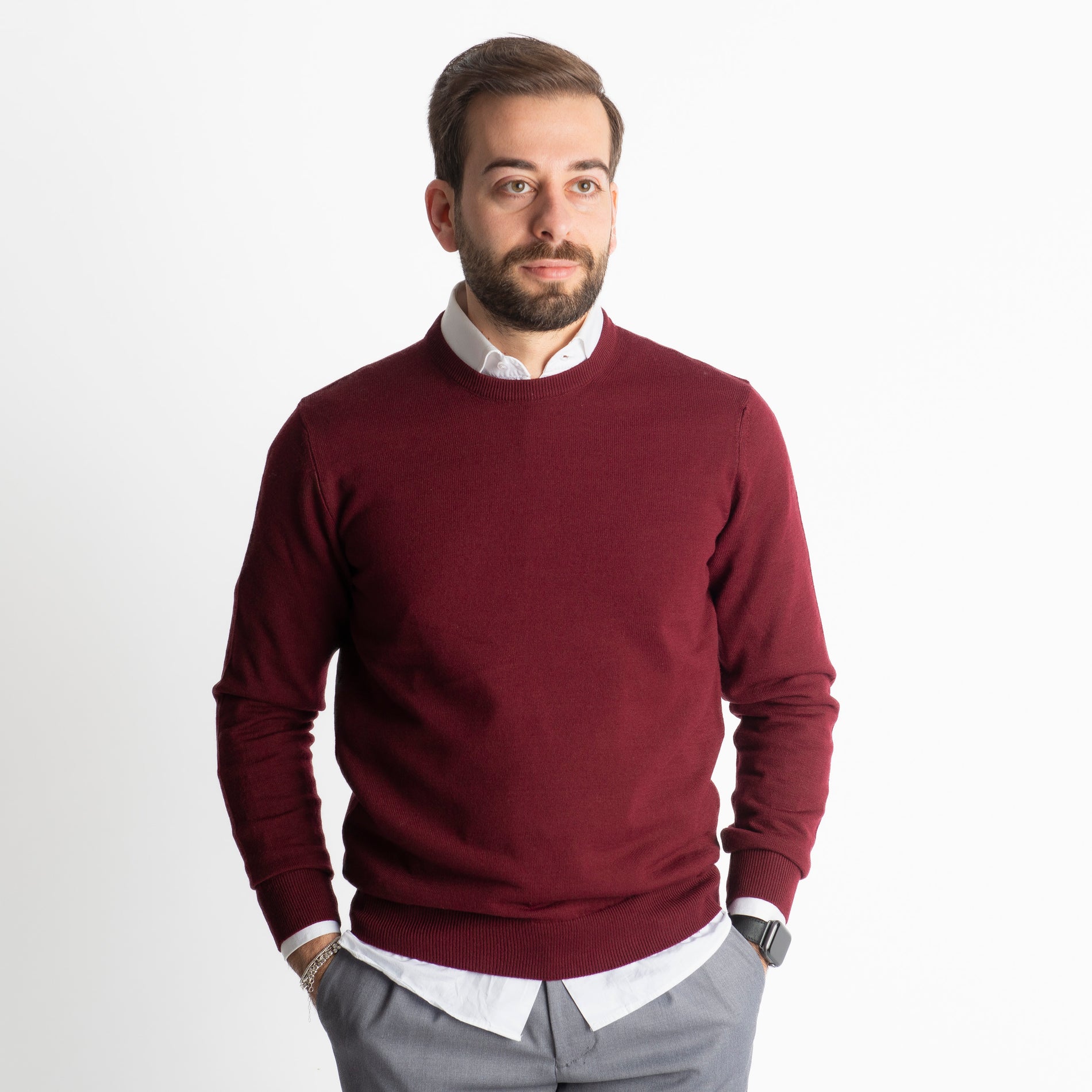 Maglioncino Girocollo In Lana Merinos Bordeux