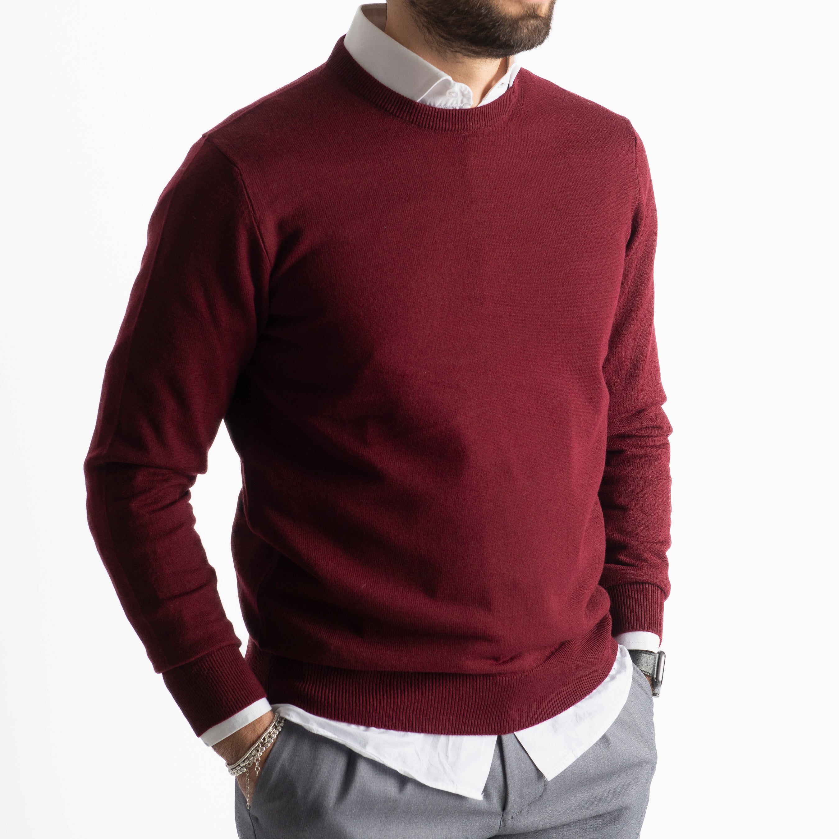 Maglioncino Girocollo In Lana Merinos Bordeux