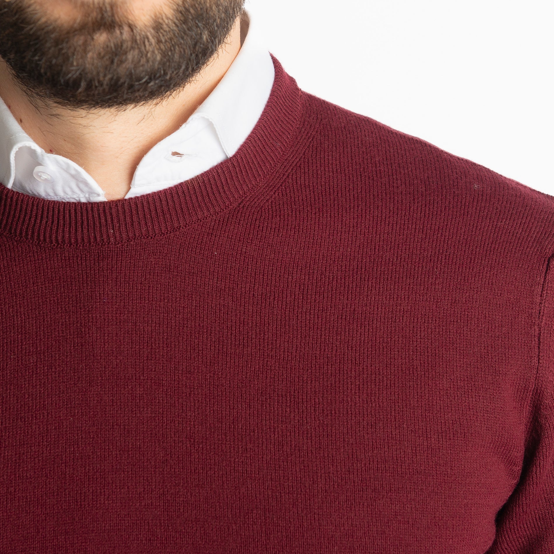 Maglioncino Girocollo In Lana Merinos Bordeux