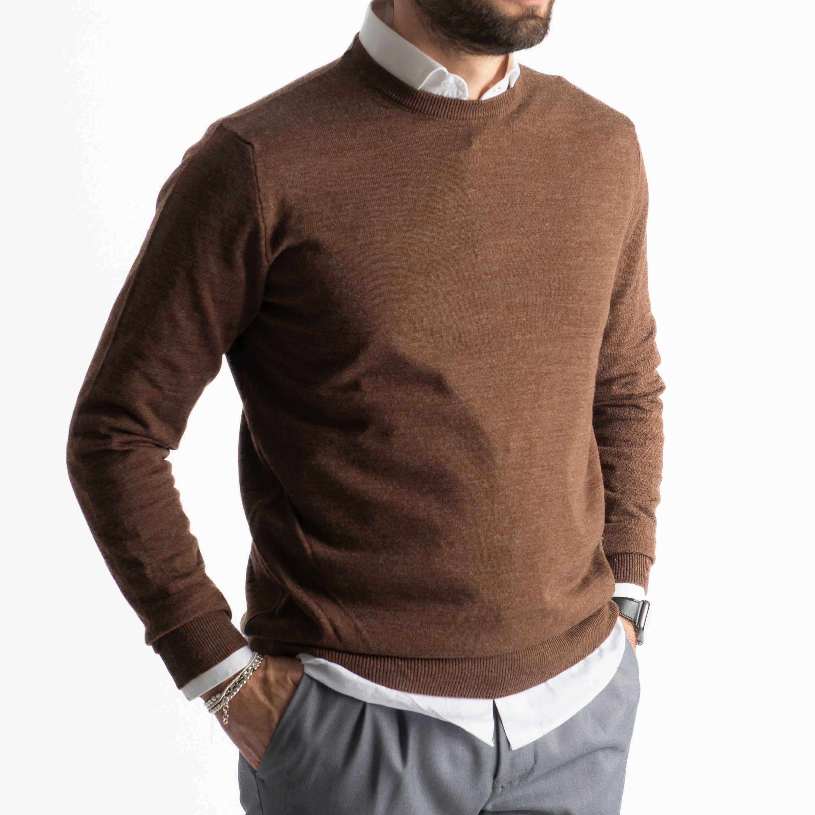 Maglioncino Girocollo In Lana Merinos Testa Di Moro