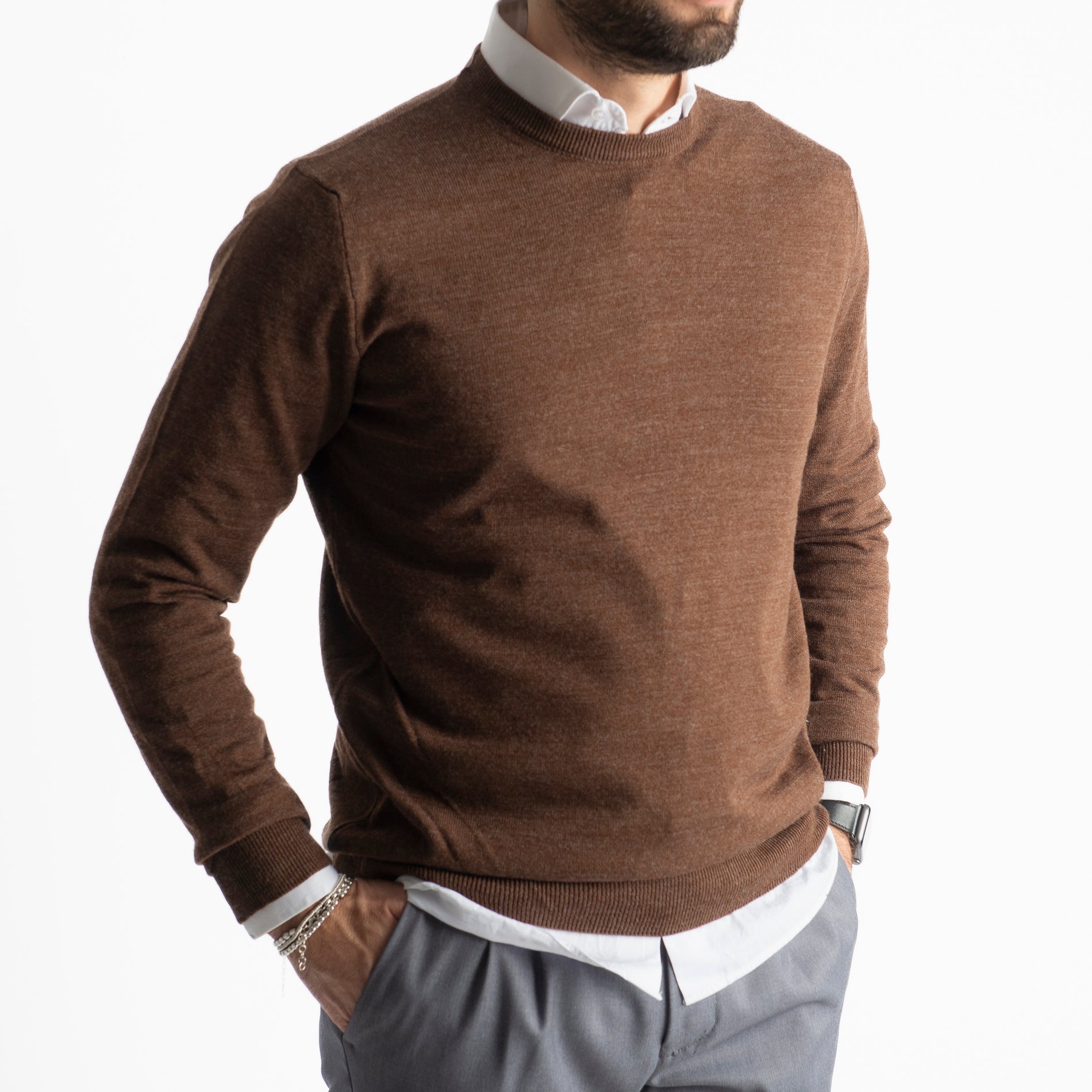 Maglioncino Girocollo In Lana Merinos Testa Di Moro